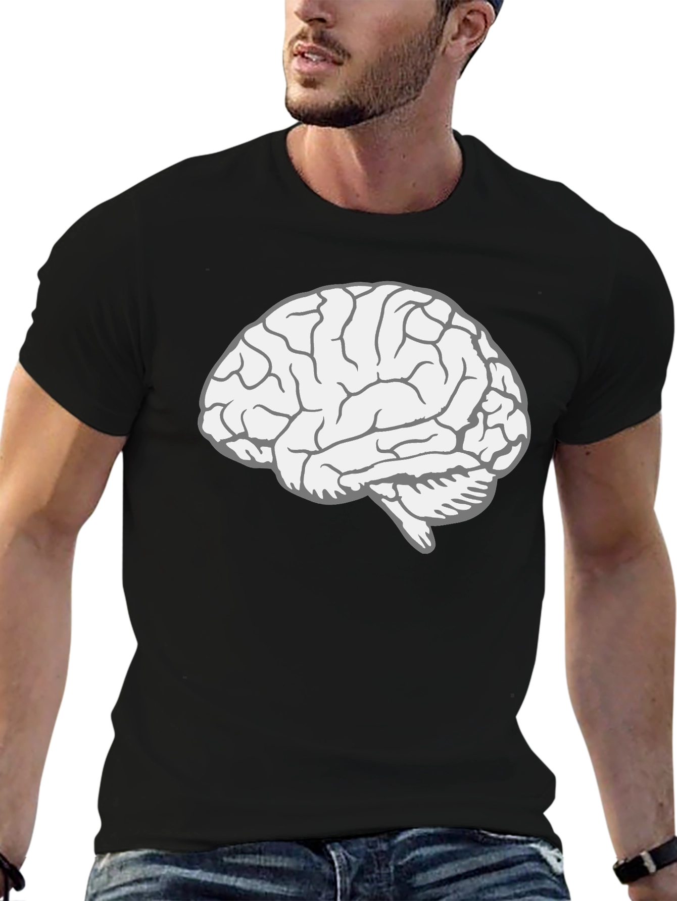 Brain Graphic Tee - Black Cotton T-Shirt