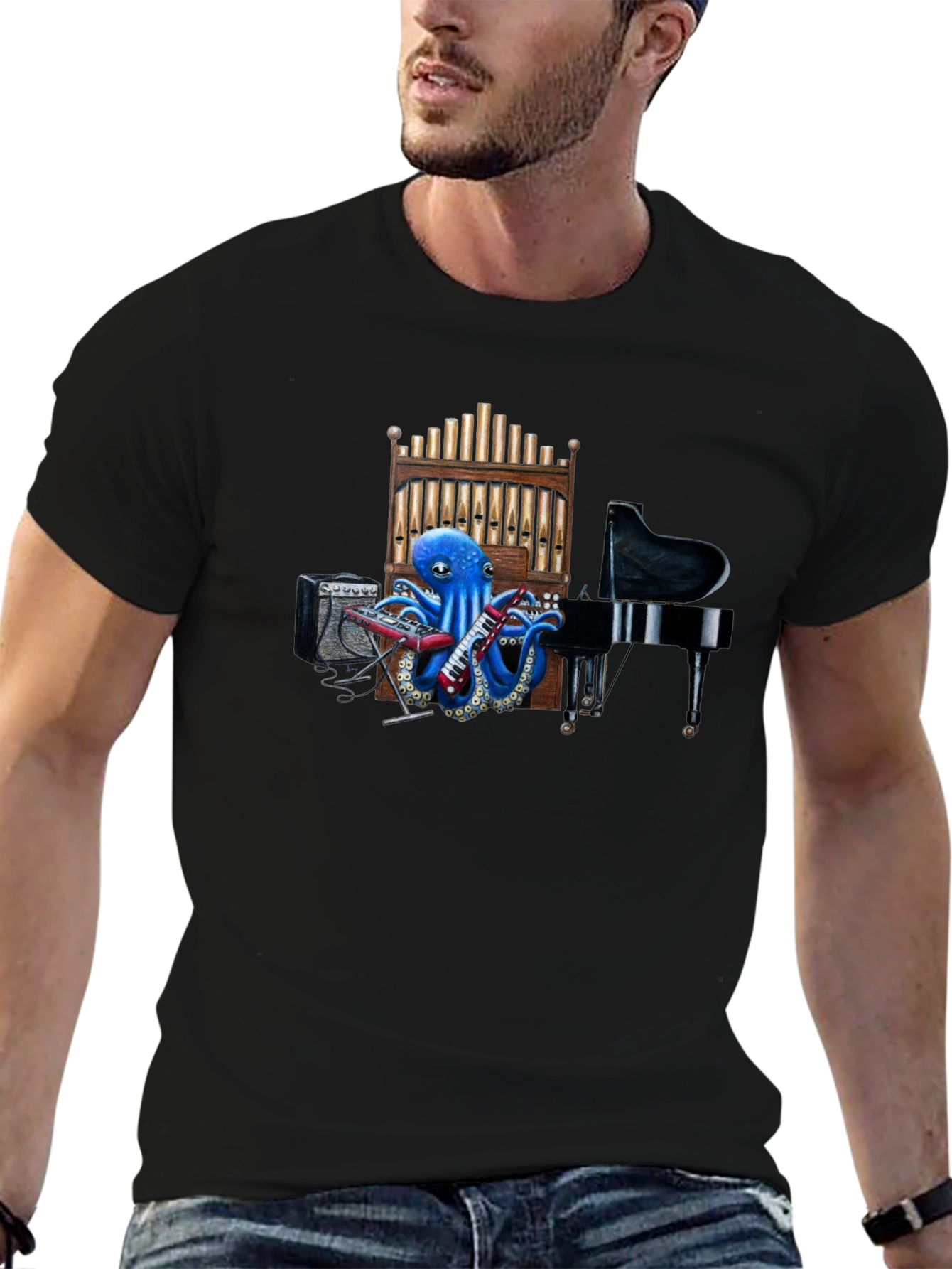Octopus Musician Graphic Tee - Black