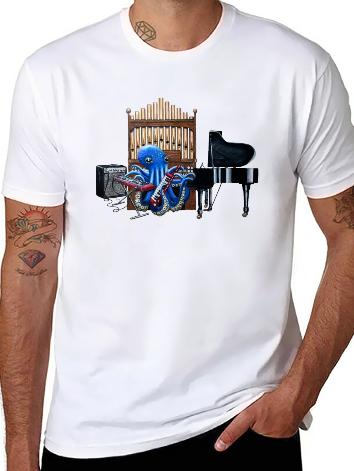 Octopus Musician Graphic Tee - Black