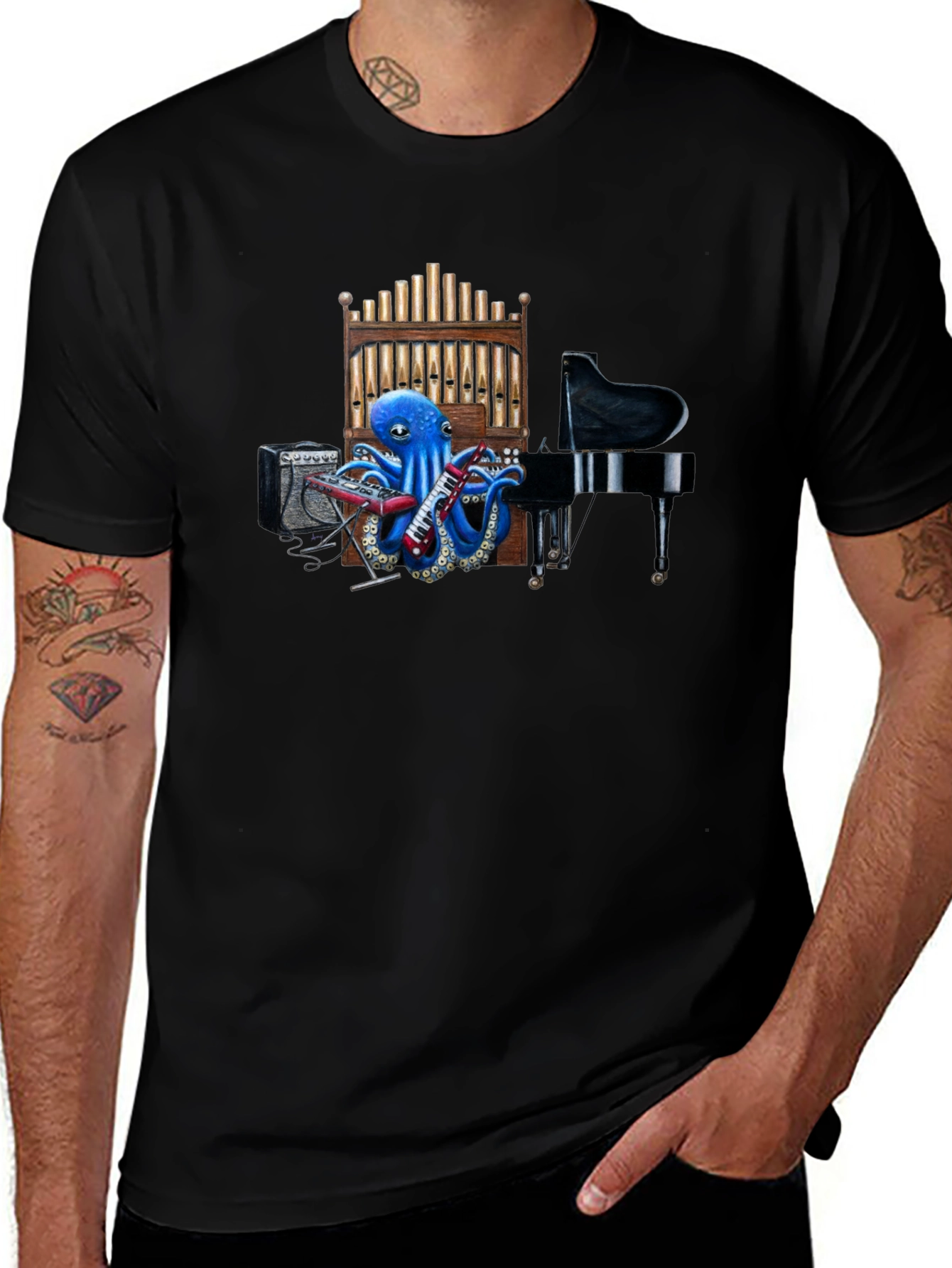 Octopus Musician Graphic Tee - Black