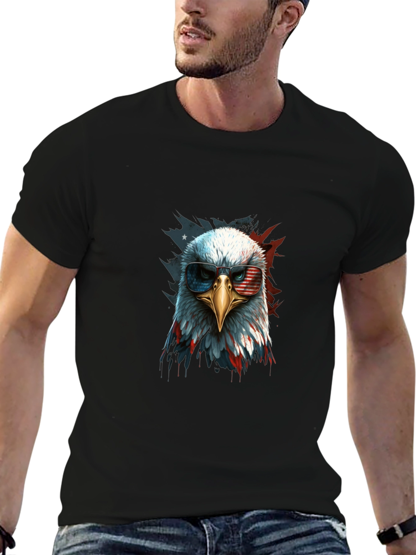Patriotic Eagle Graphic Tee - Mens Black T-Shirt