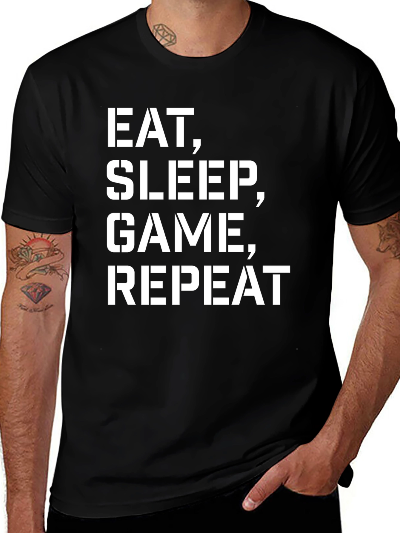 Eat Sleep Game Repeat Graphic Tee - Black