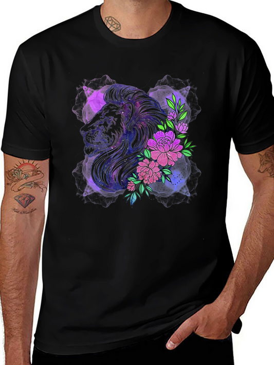 Lion & Floral Graphic Tee - Modern Style