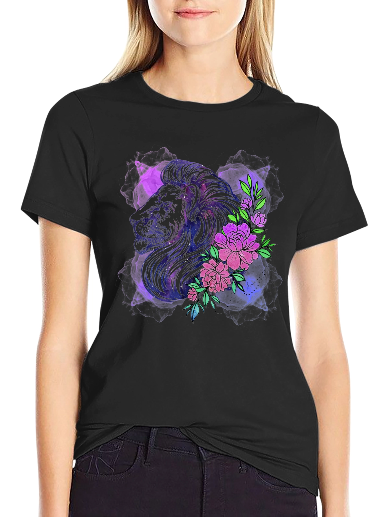 Lion & Floral Graphic Tee - Modern Style