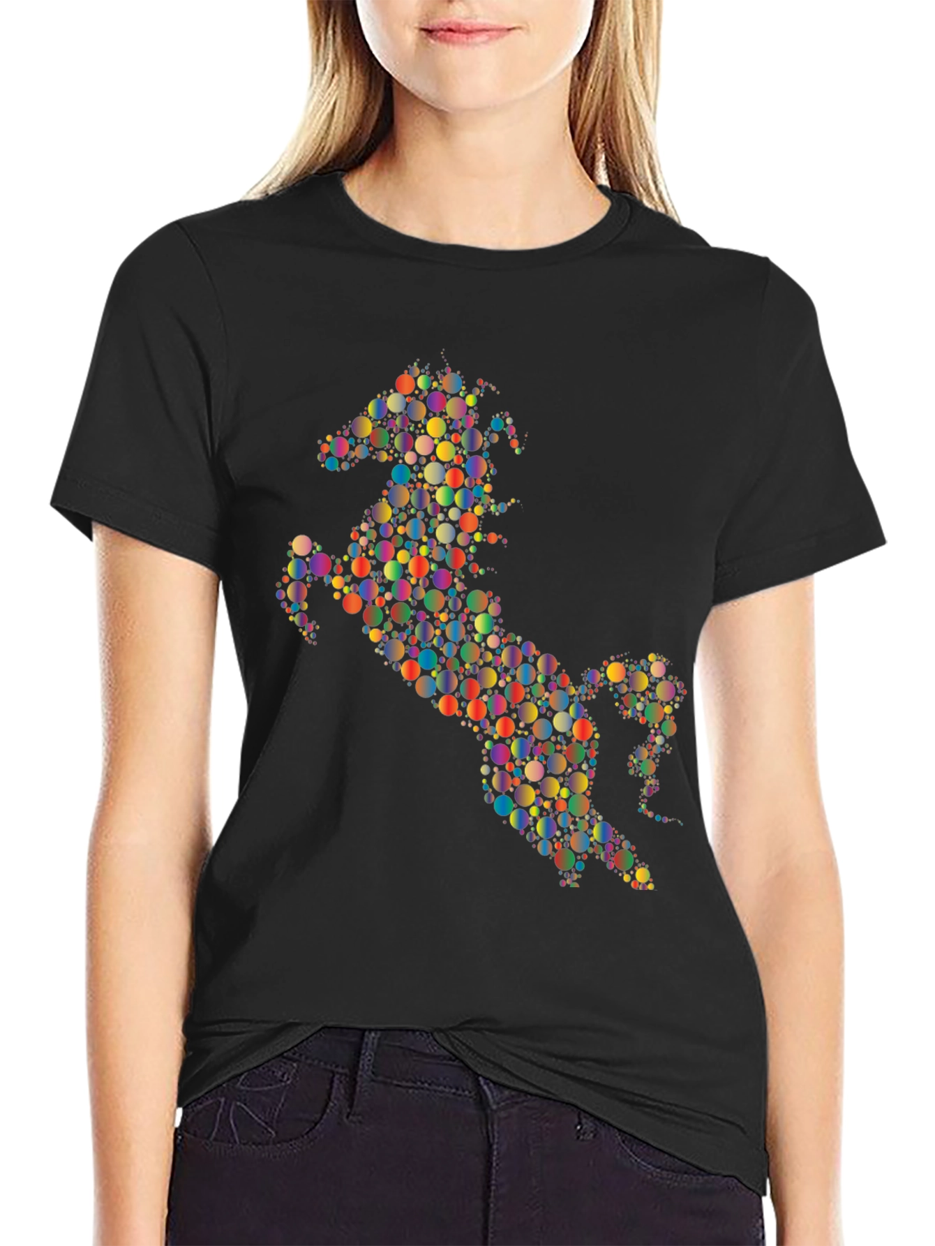 Abstract Horse Graphic Tee - Black Cotton Blend