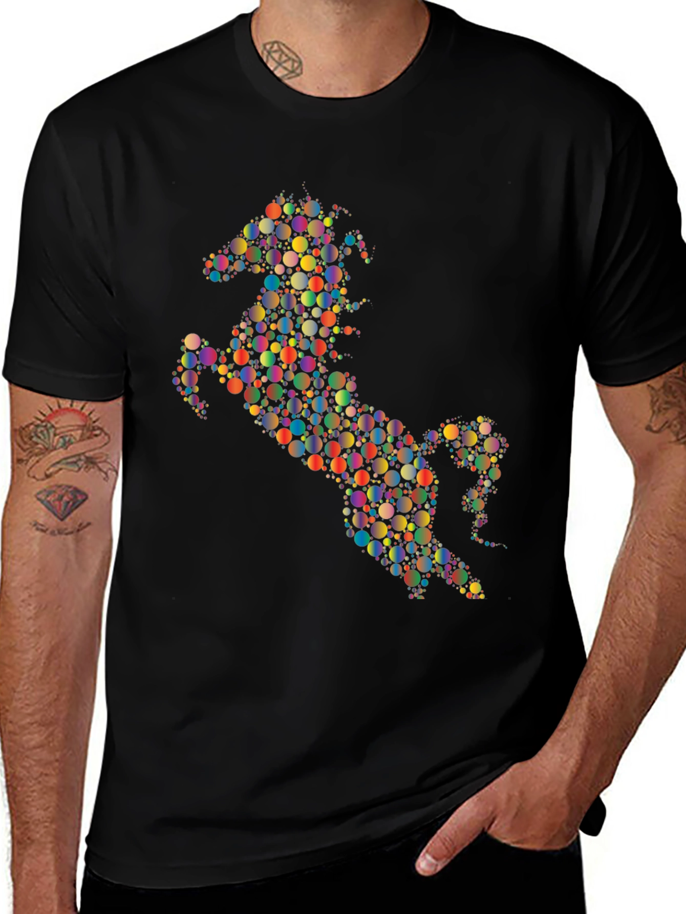 Abstract Horse Graphic Tee - Black Cotton Blend