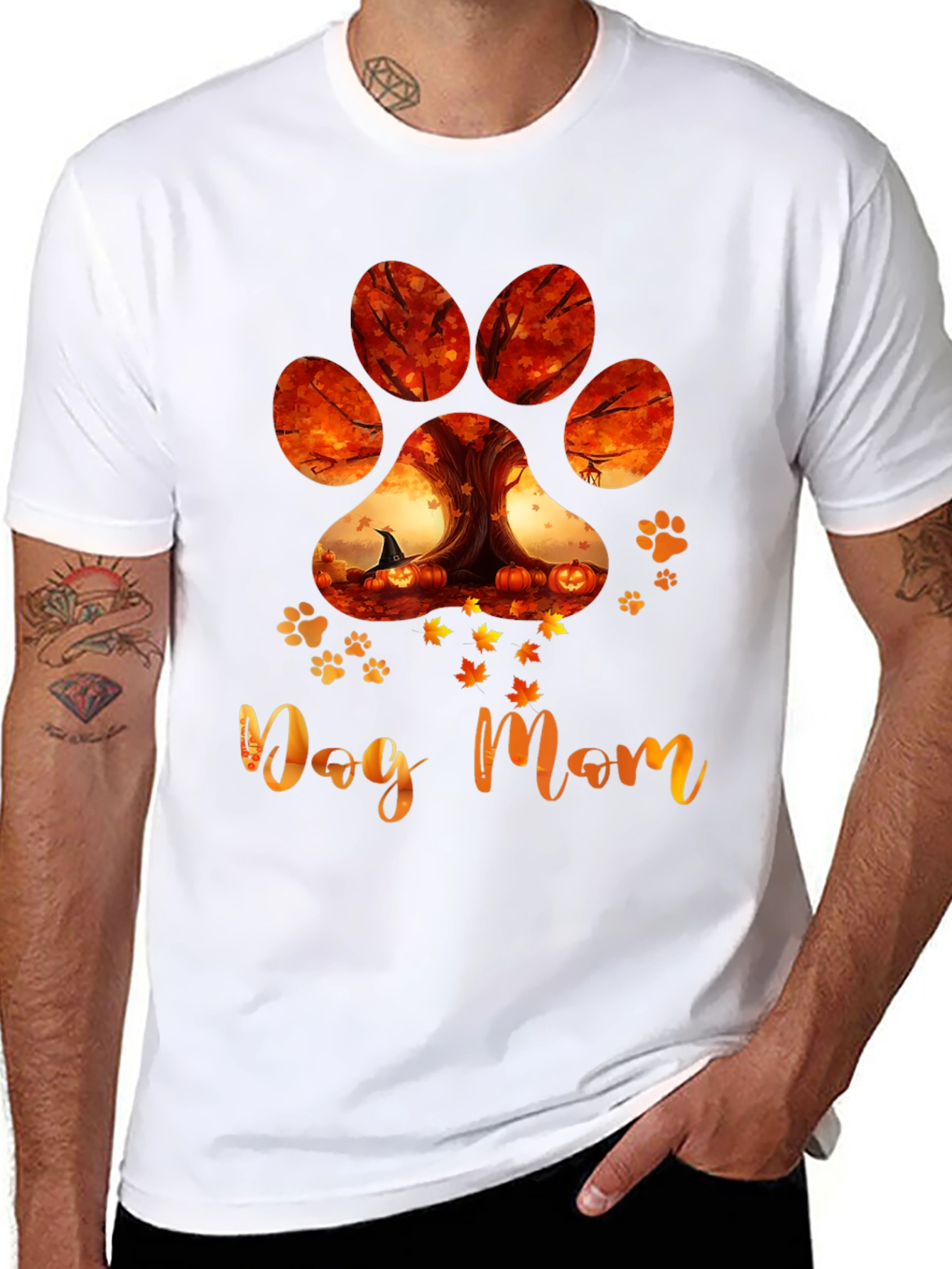 Dog Mom Paw Print Fall T-Shirt