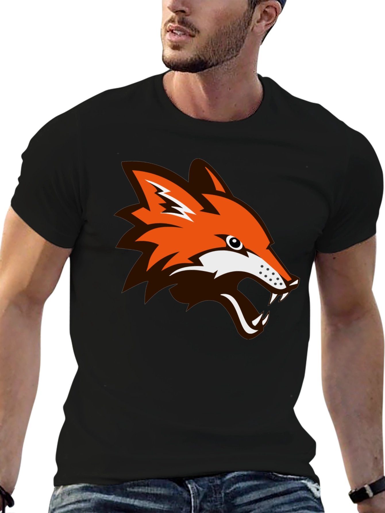 Cool Fox Graphic Print Black T-Shirt
