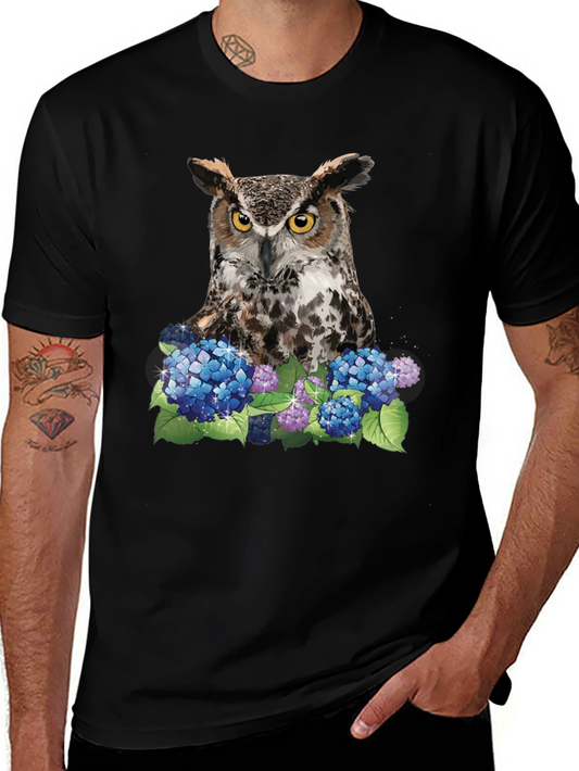 Owl and Hydrangea Graphic Tee - Nature T-Shirt