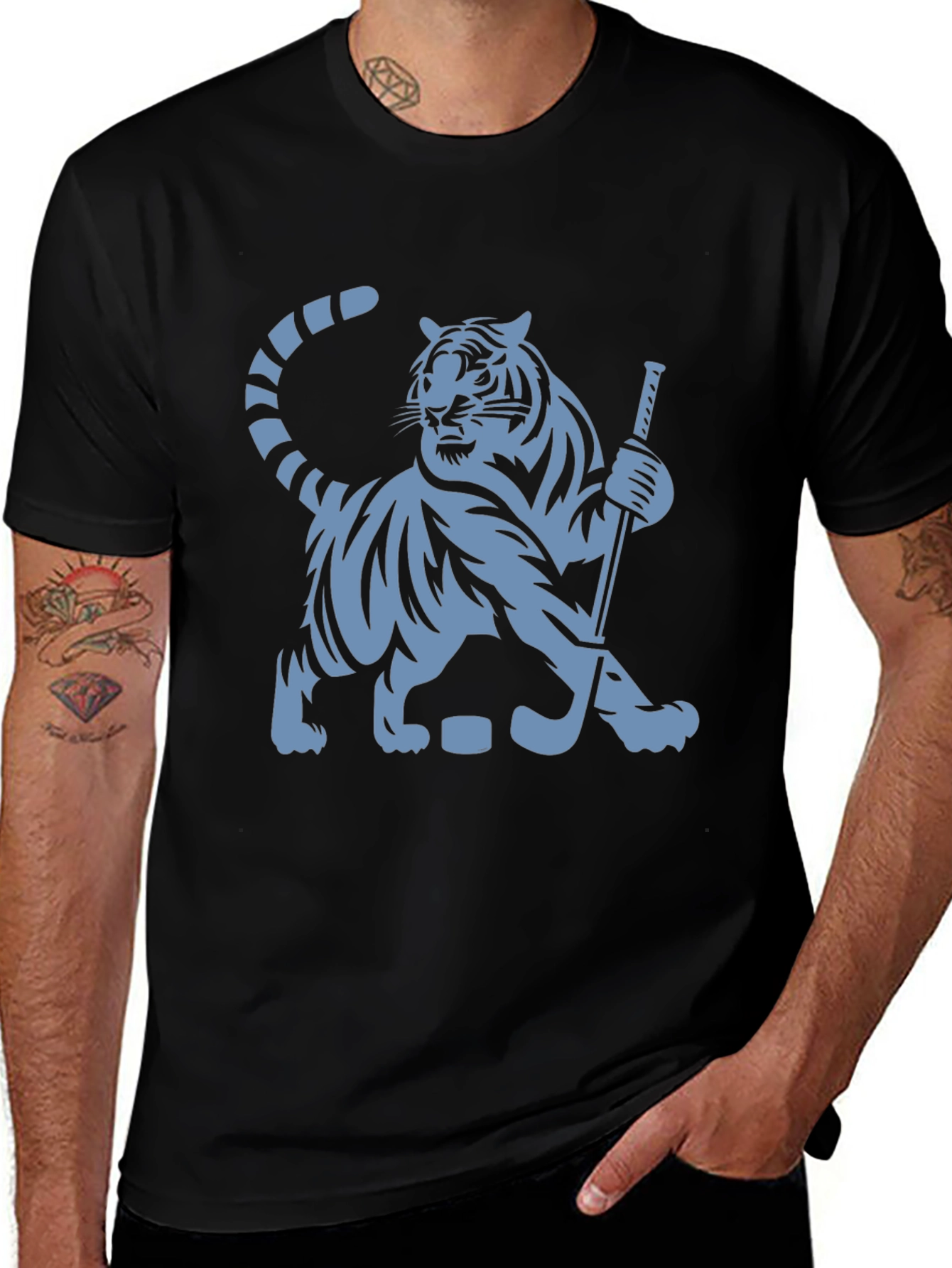 Hockey Tiger Graphic T-Shirt - Black