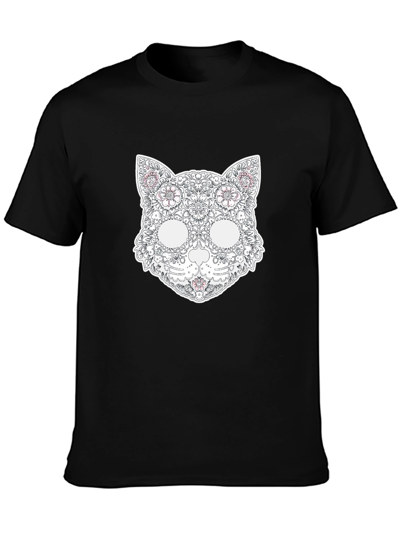 Floral Cat Skull T-Shirt - Unique Graphic Tee