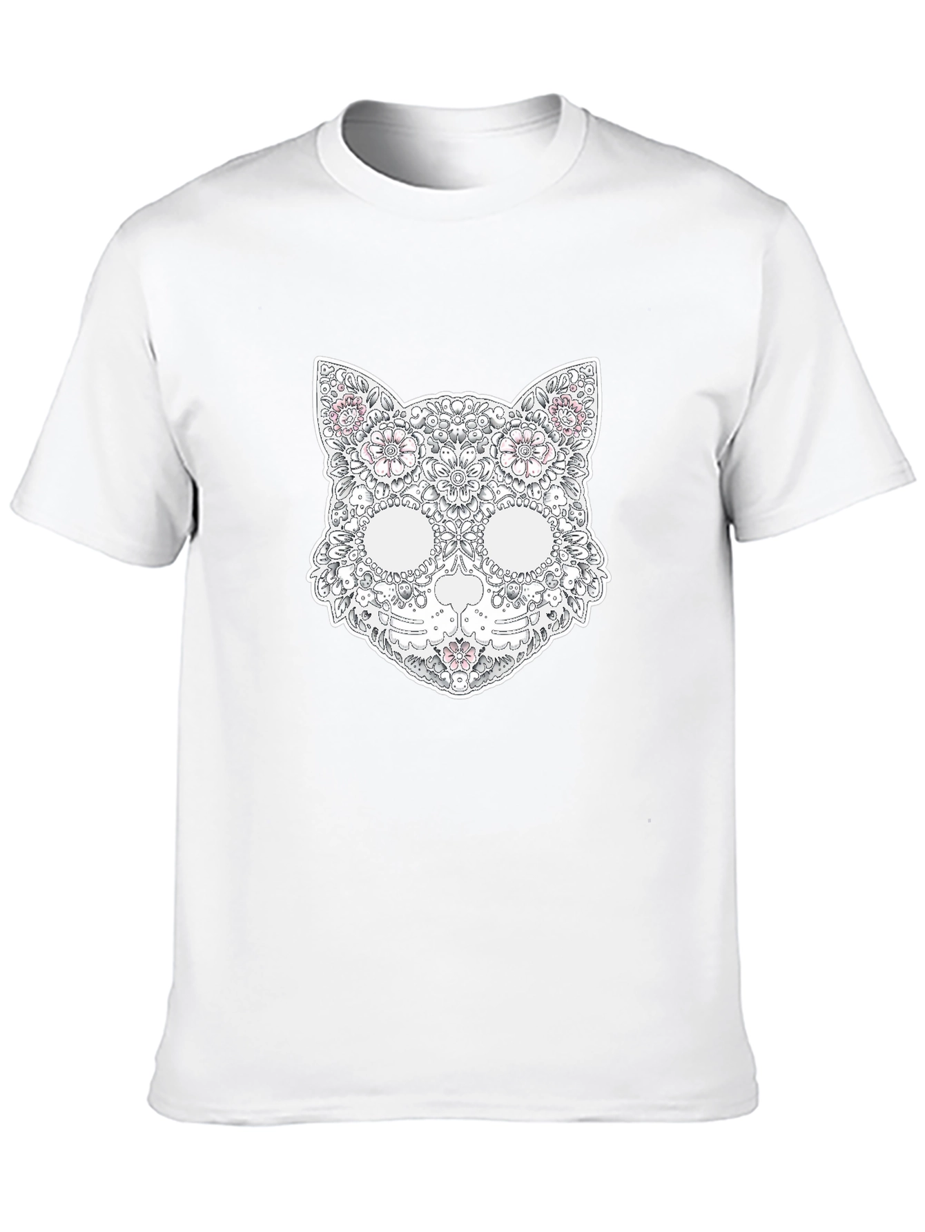 Floral Cat Skull T-Shirt - Unique Graphic Tee