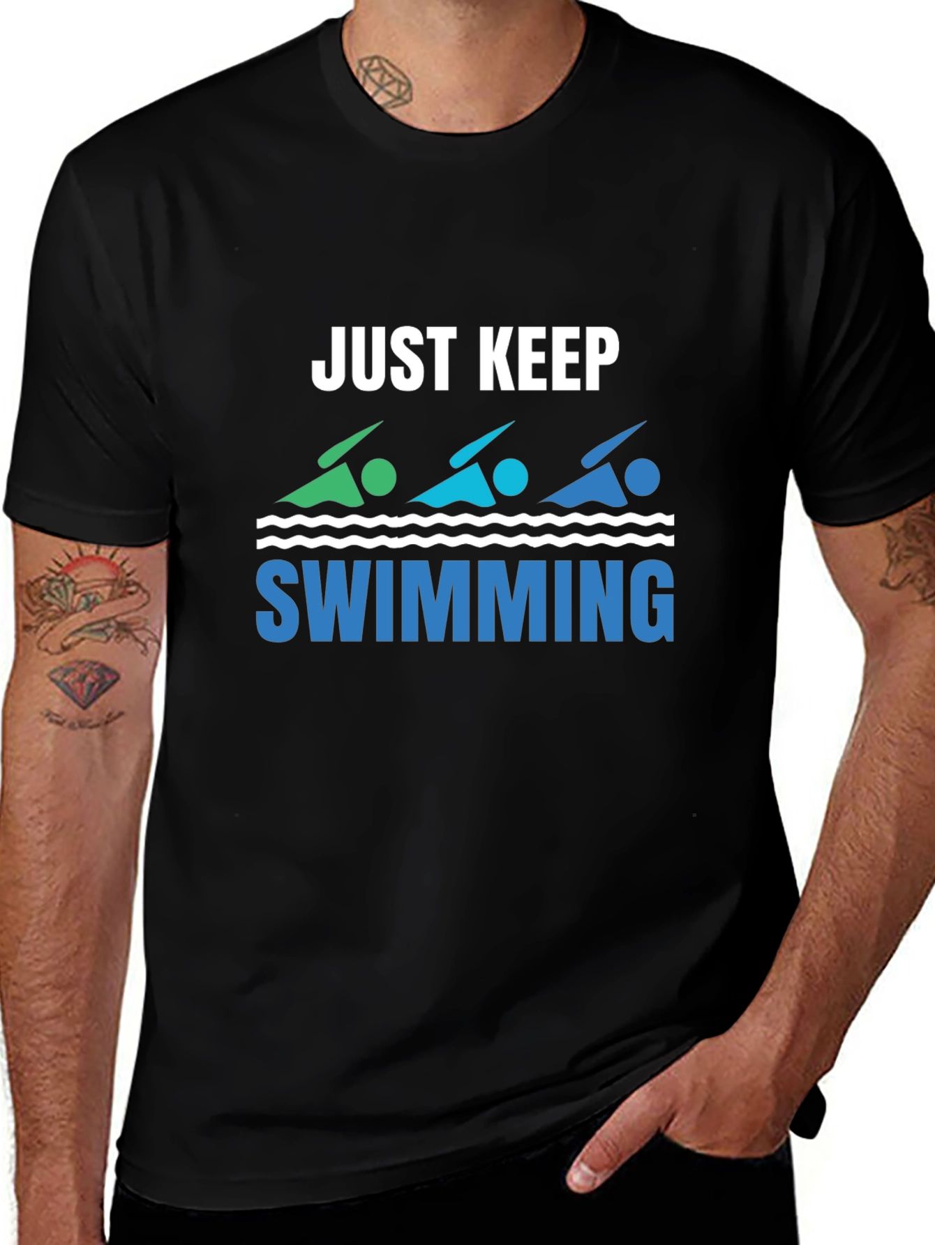 Just Keep Swimming Black Graphic T-Shirt