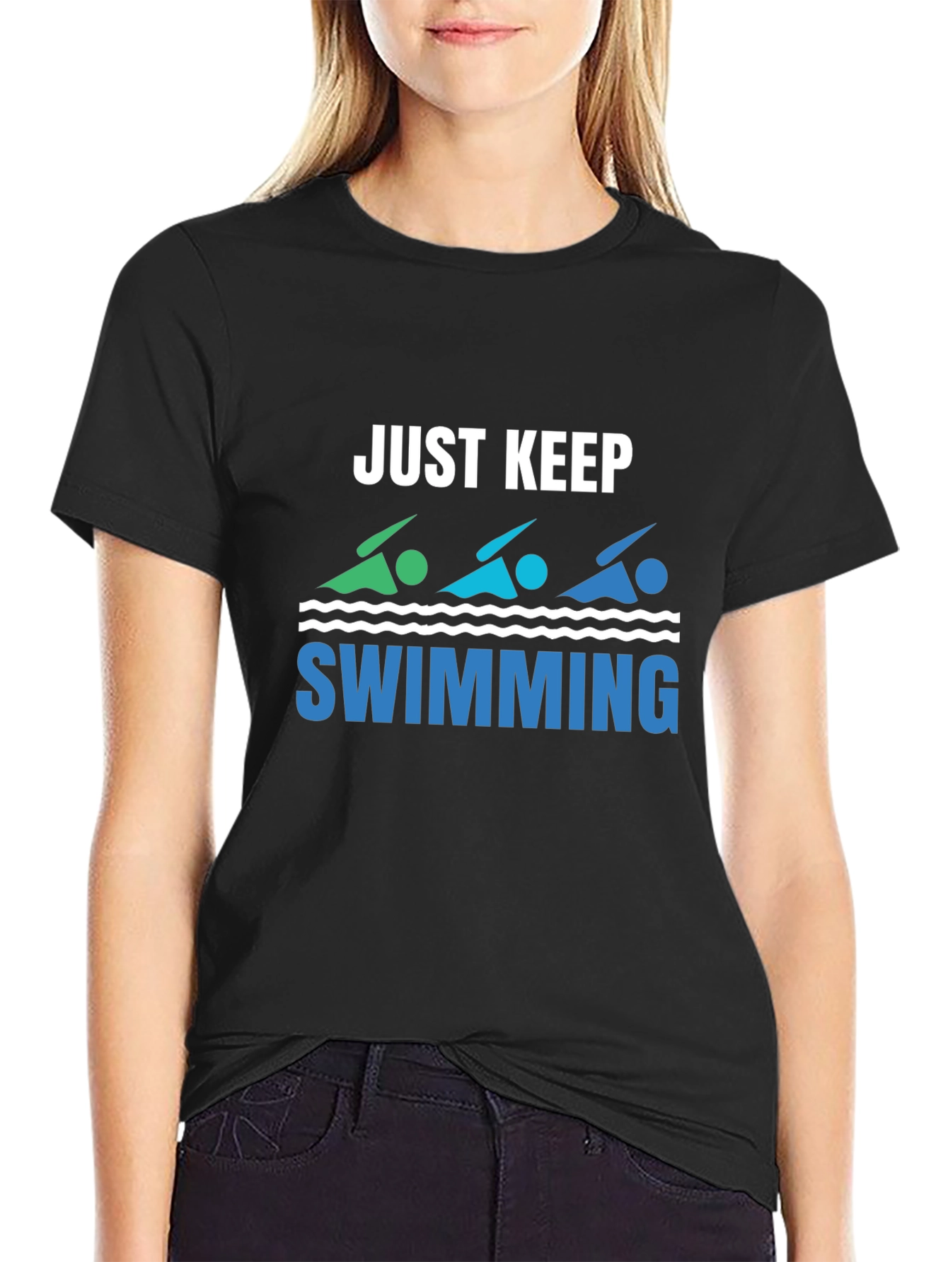 Just Keep Swimming Black Graphic T-Shirt