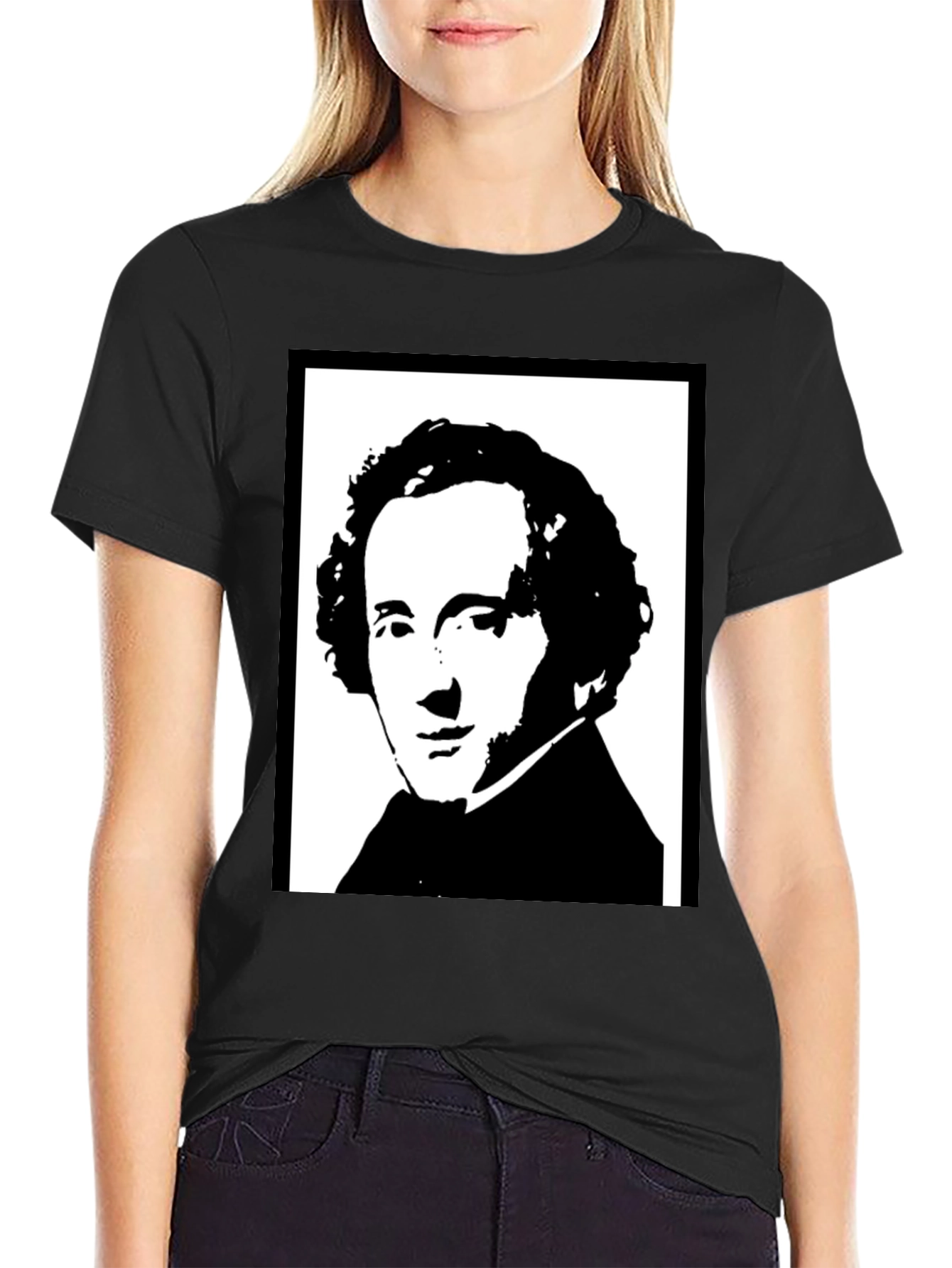 Black T-Shirt with Historical Portrait Graphic