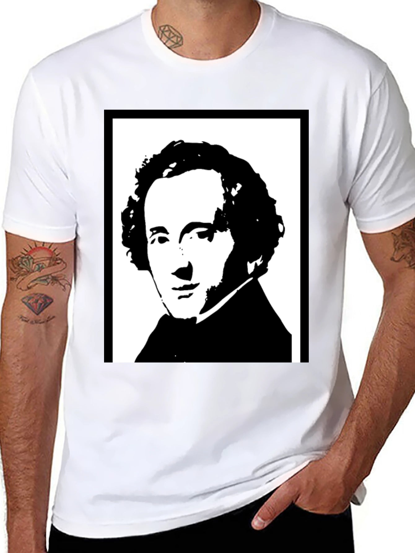 Black T-Shirt with Historical Portrait Graphic