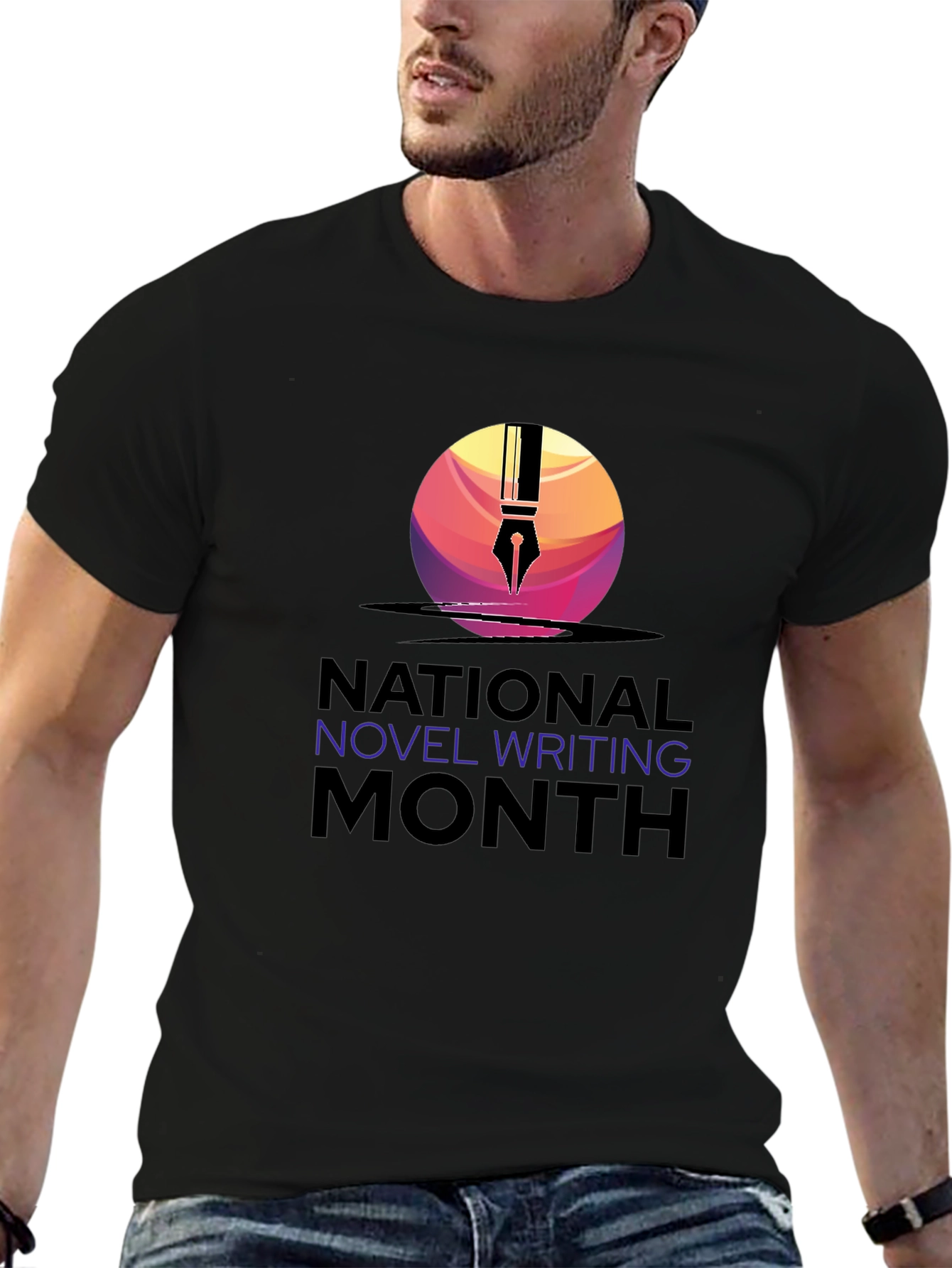 National Novel Writing Month T-Shirt - Mens Black Tee