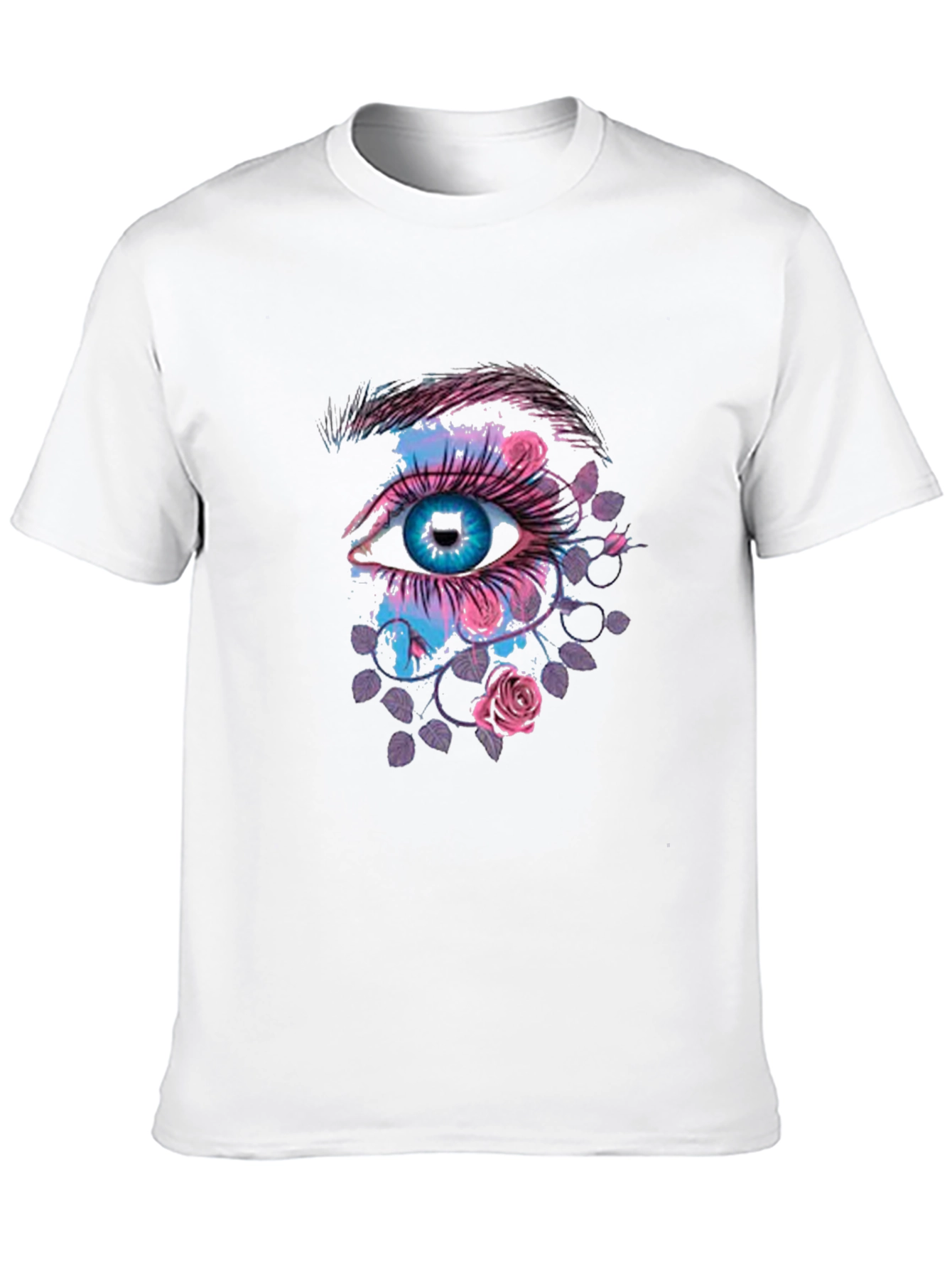 Eye and Roses Graphic Print Black T-Shirt