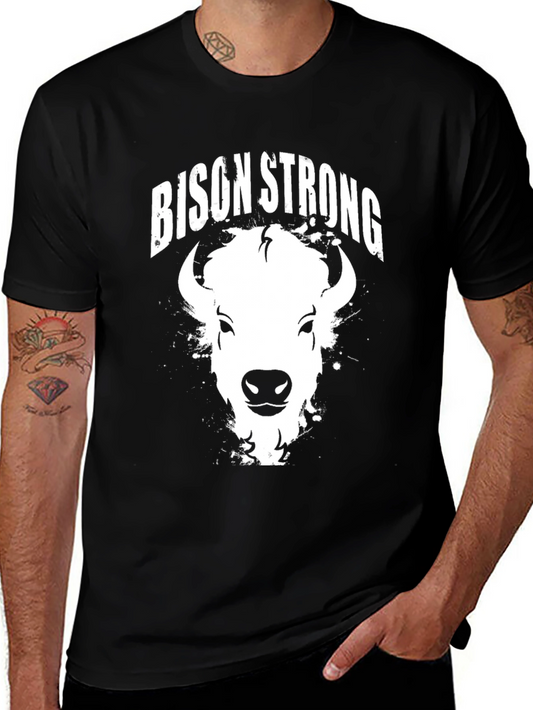 Bison Strong Graphic Tee - Black Cotton T-Shirt