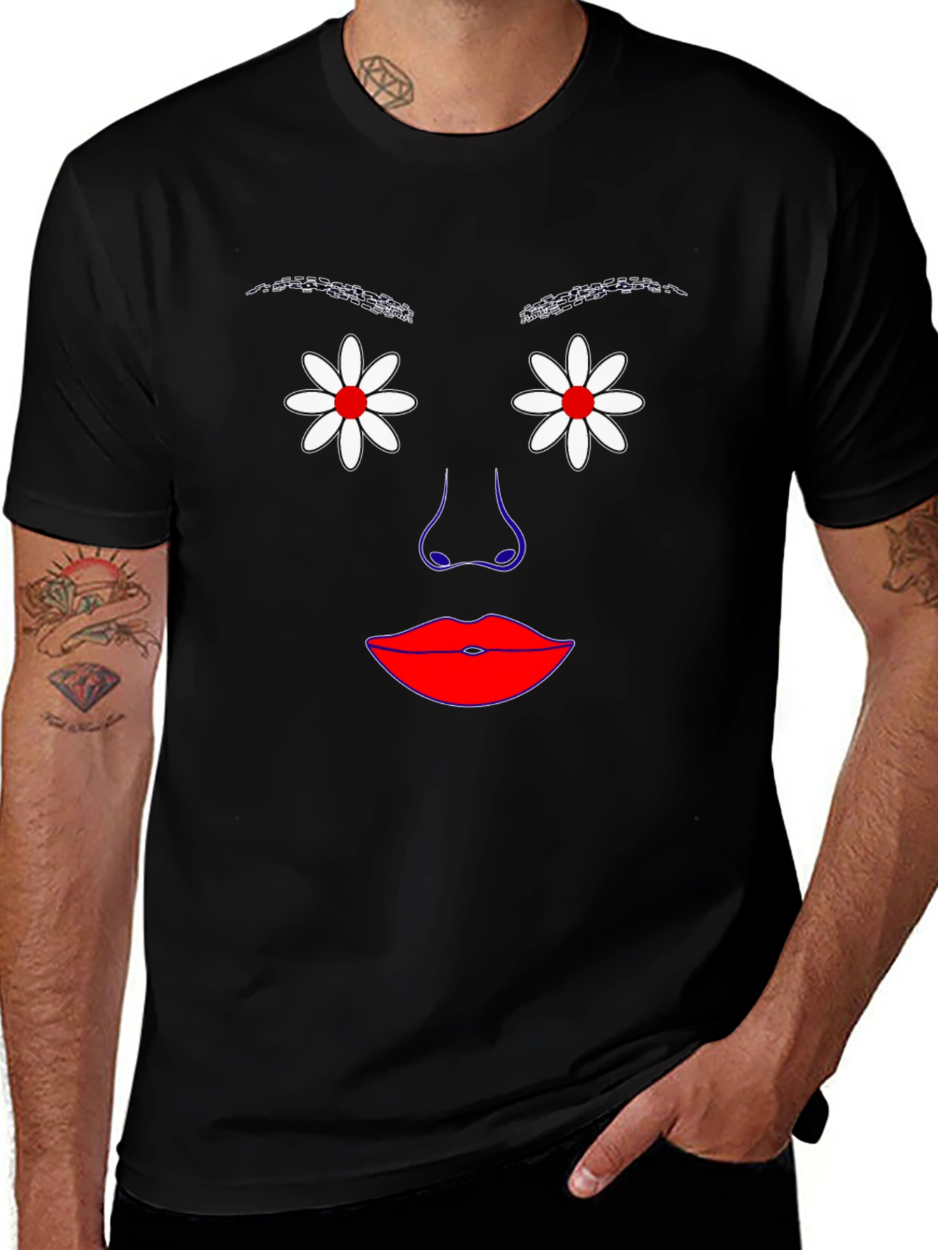 Floral Face Graphic Tee - Unique Art Shirt