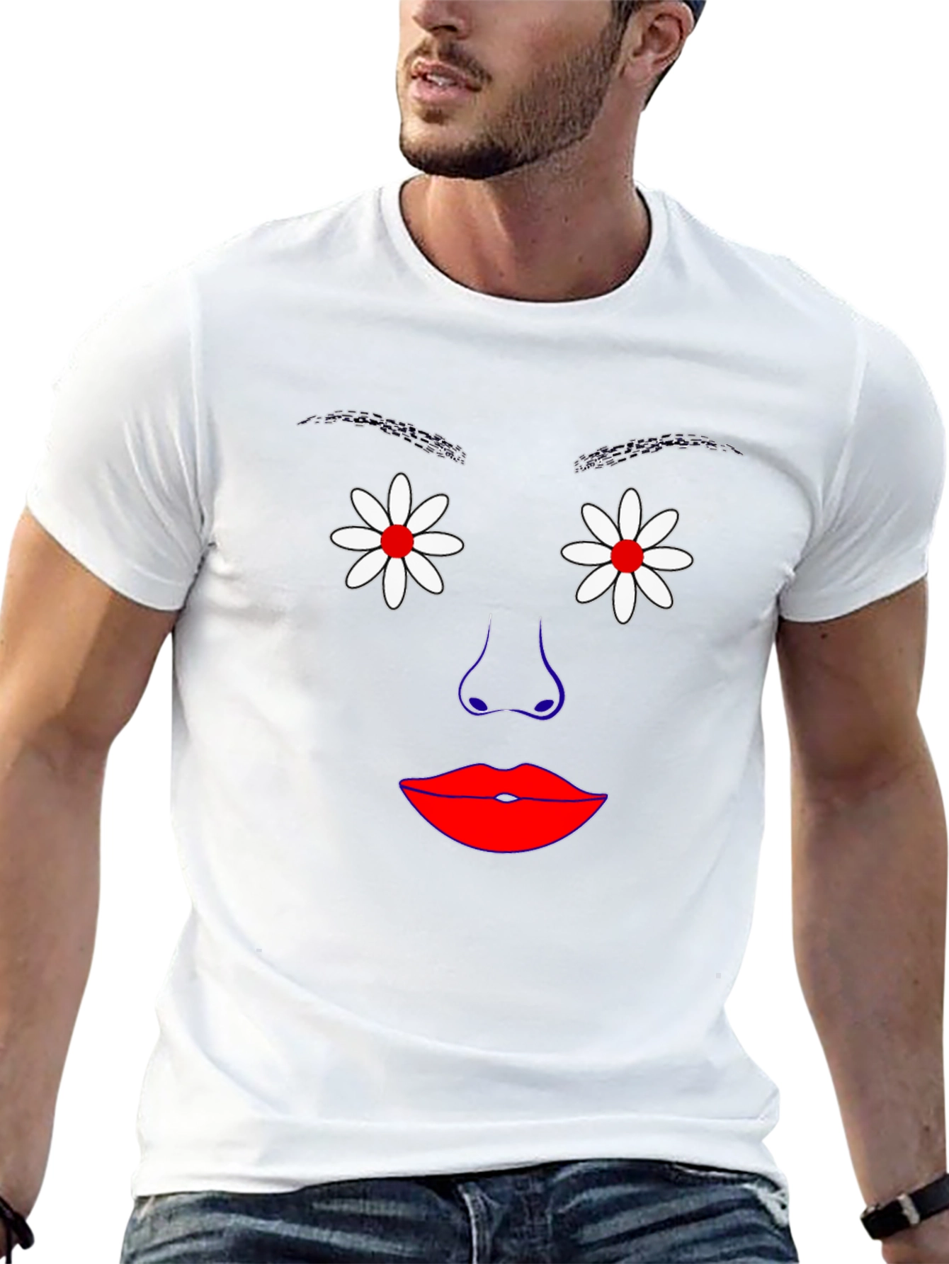 Floral Face Graphic Tee - Unique Art Shirt