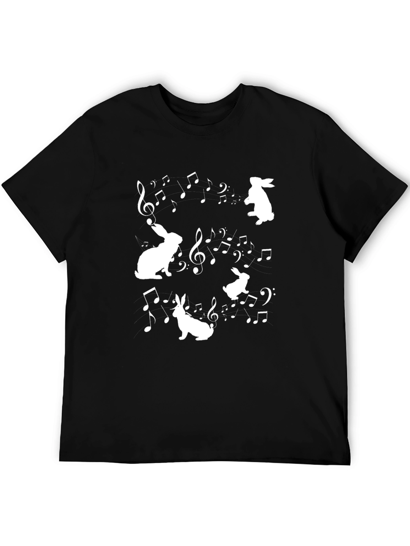 Musical Rabbits Graphic Tee - Black Cotton T-Shirt