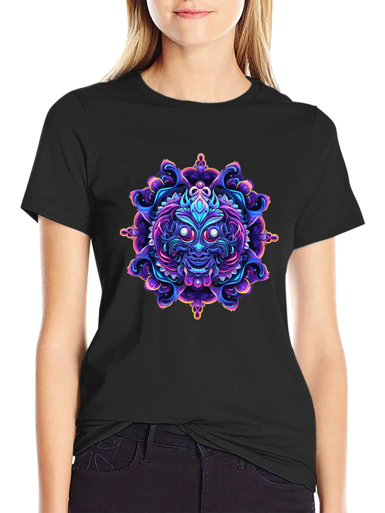 Vibrant Mandala Art Black T-Shirt