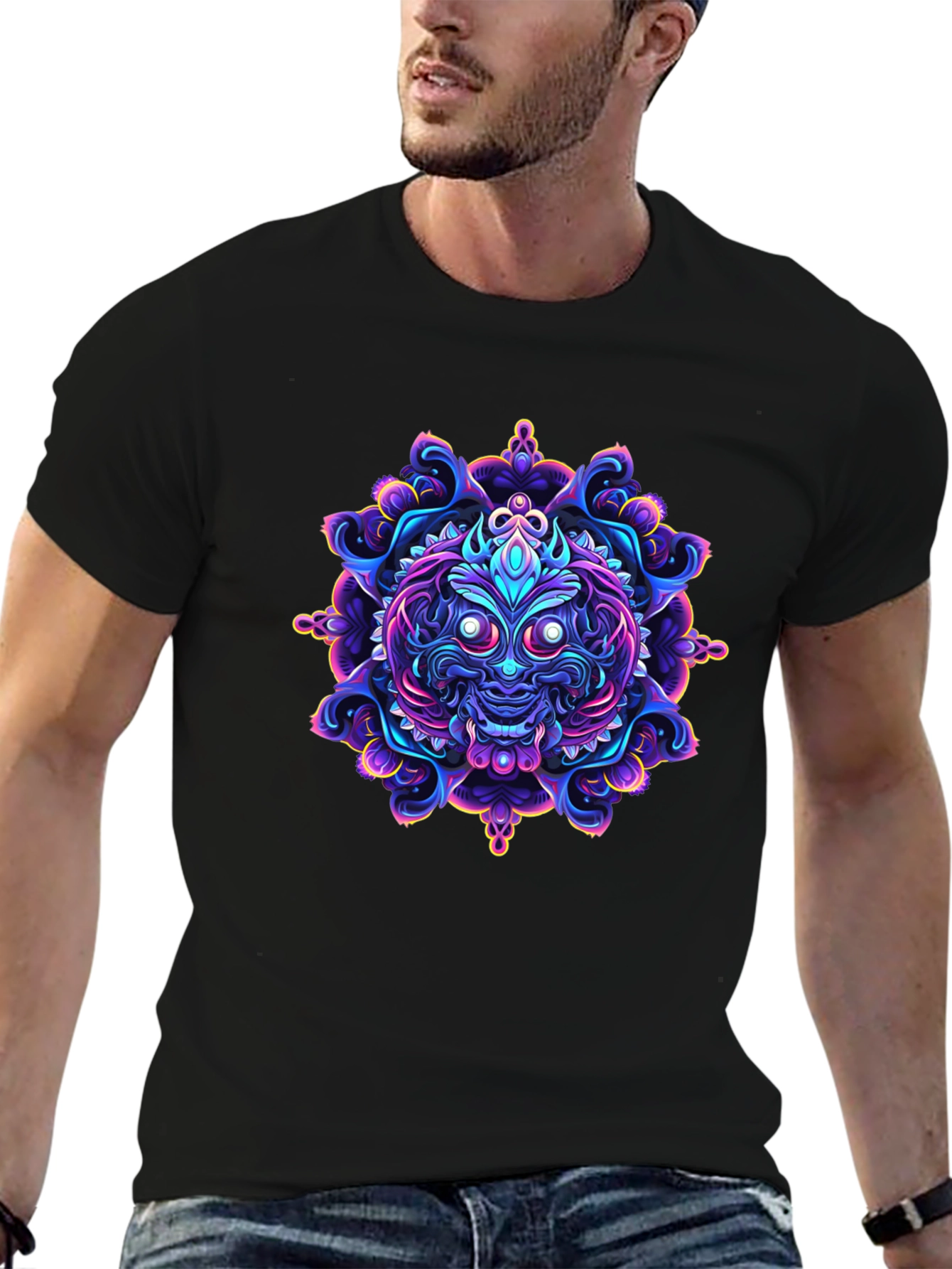 Vibrant Mandala Art Black T-Shirt