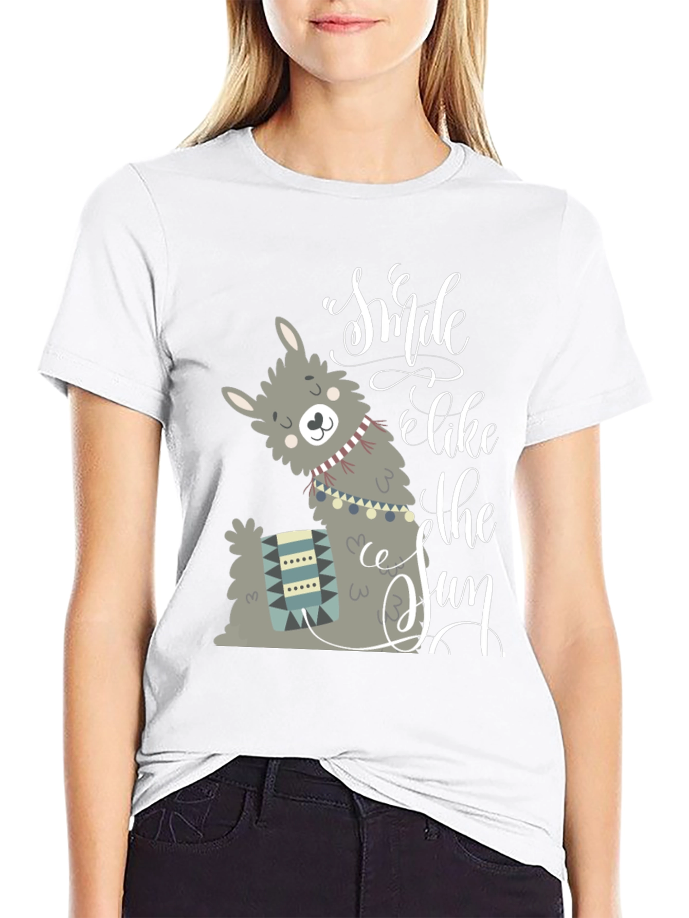 Llama Smile Like The Sun Black Graphic T-Shirt