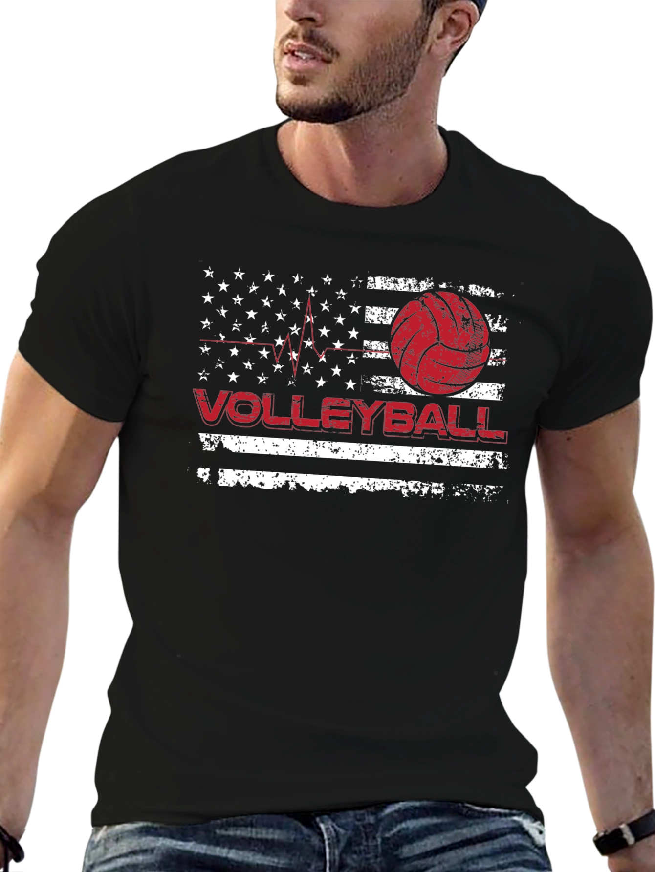 Volleyball American Flag Graphic T-Shirt