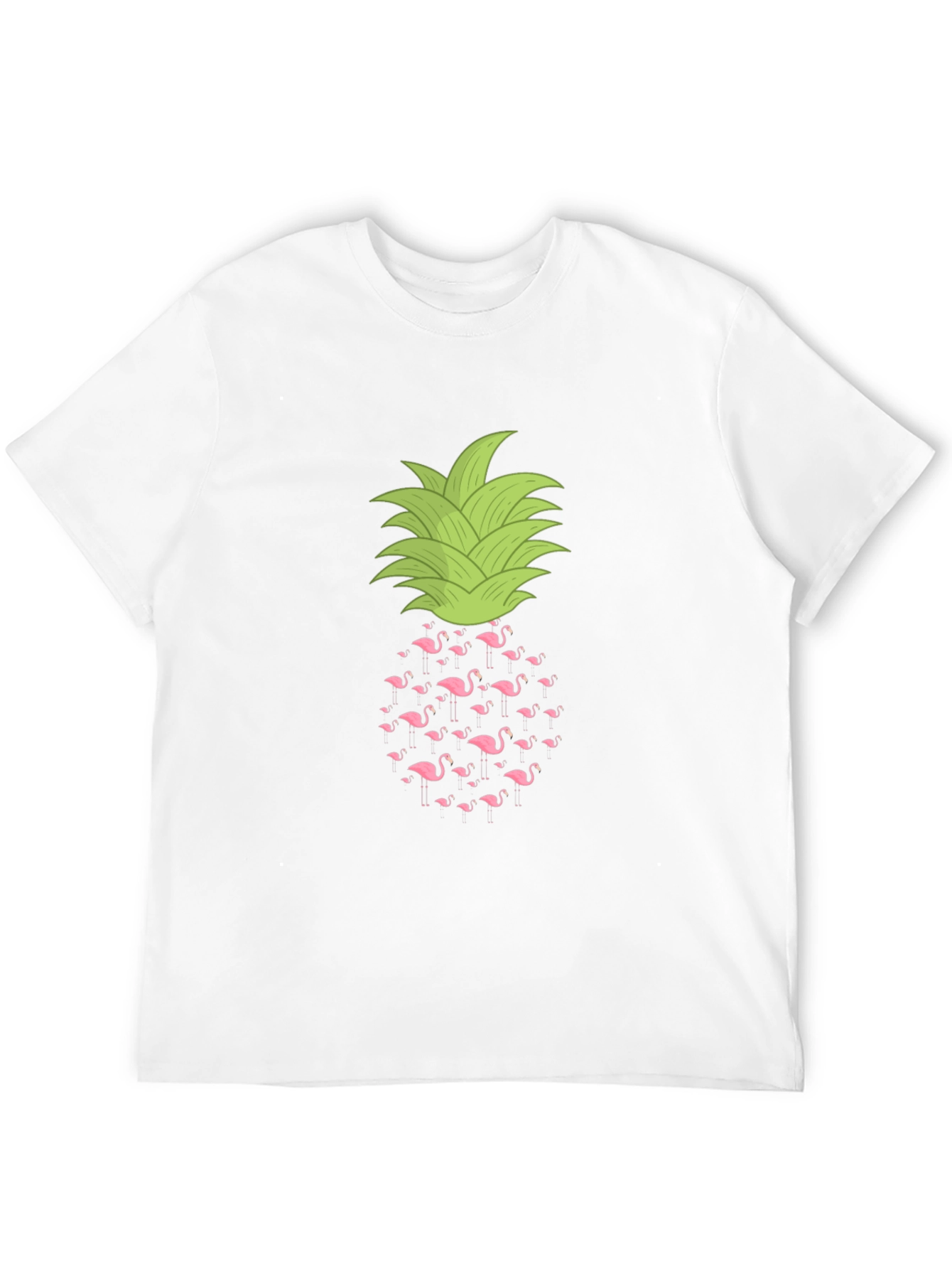 Flamingo Pineapple Print Black T-Shirt