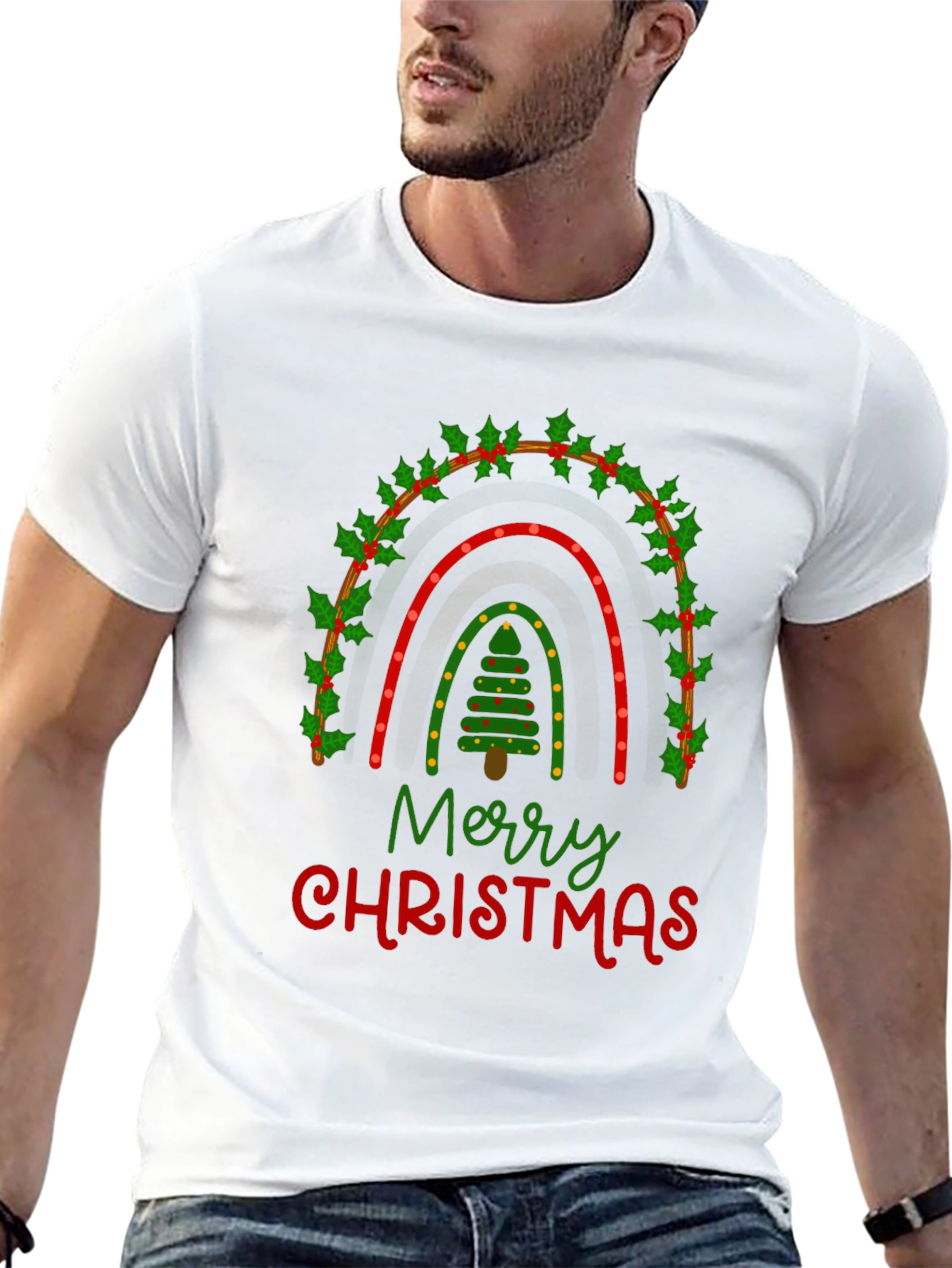 Merry Christmas Rainbow Graphic Tee