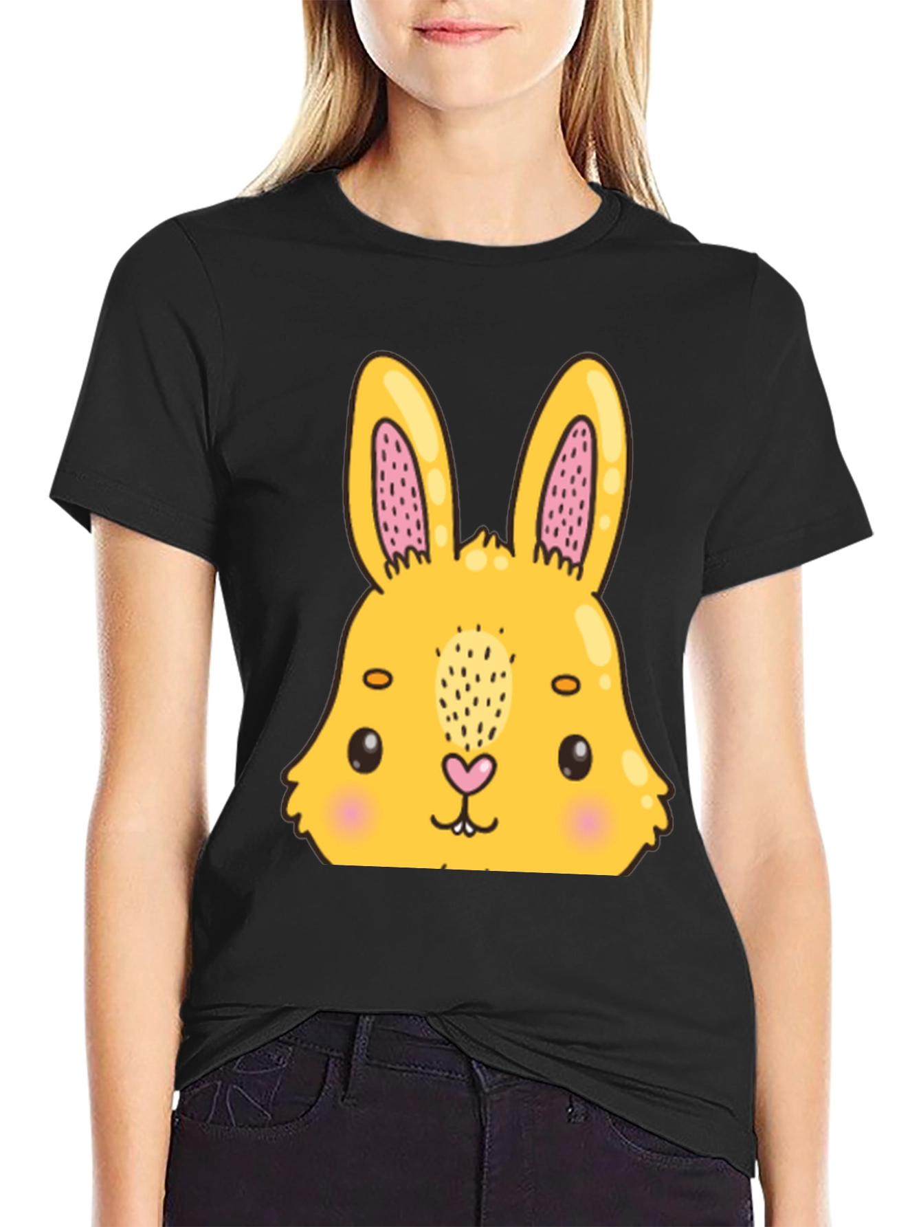 Cute Bunny Graphic Black T-Shirt