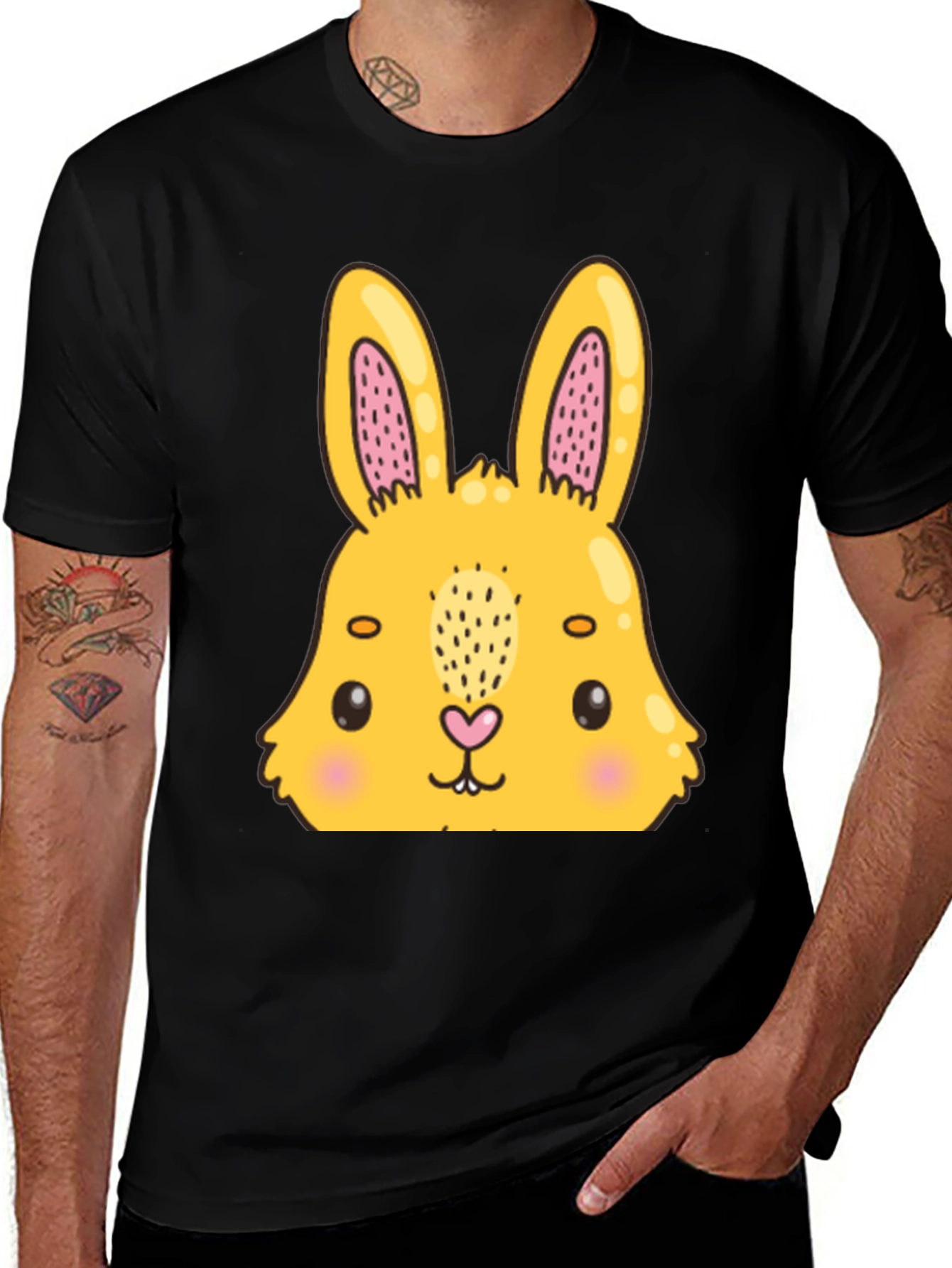 Cute Bunny Graphic Black T-Shirt