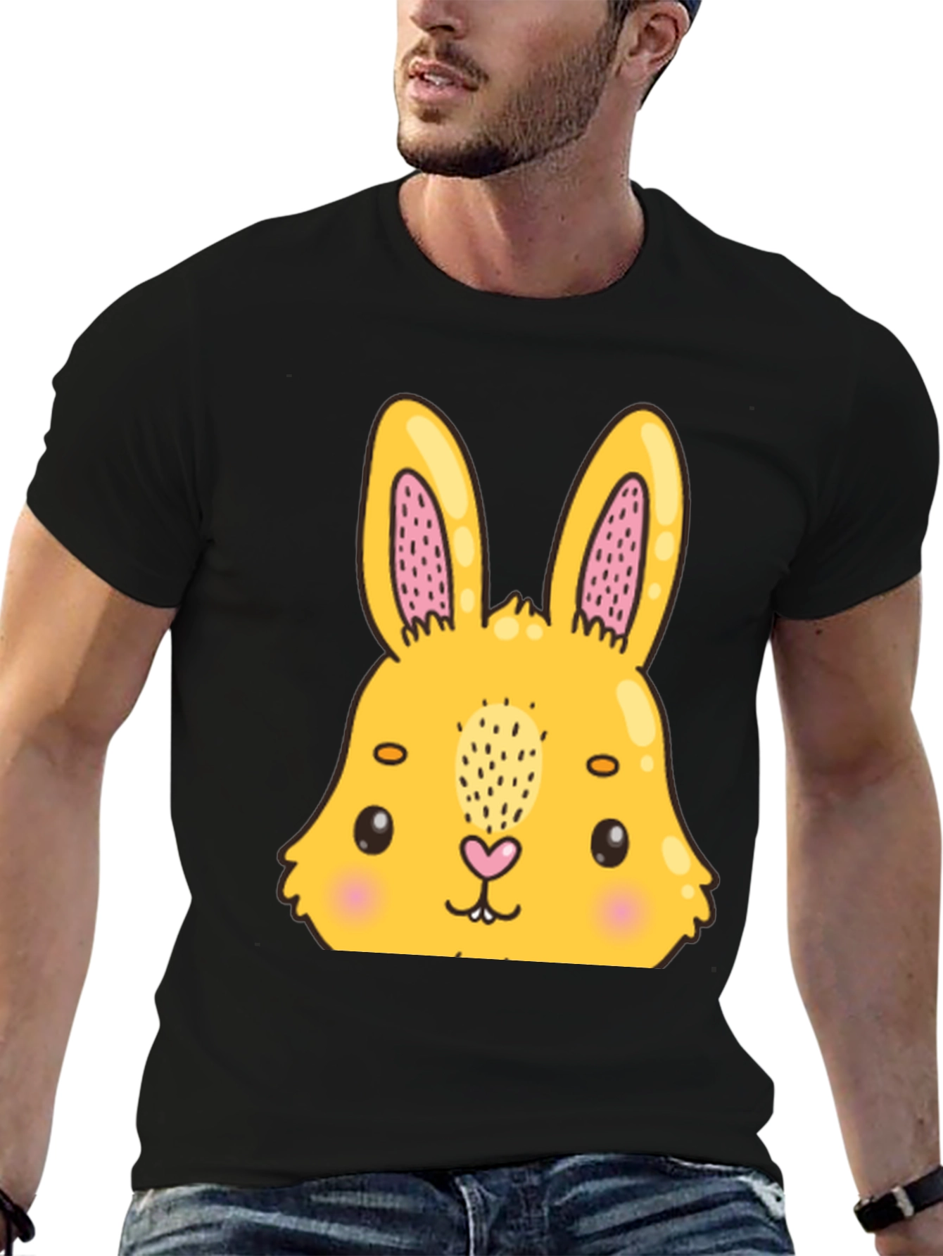 Cute Bunny Graphic Black T-Shirt