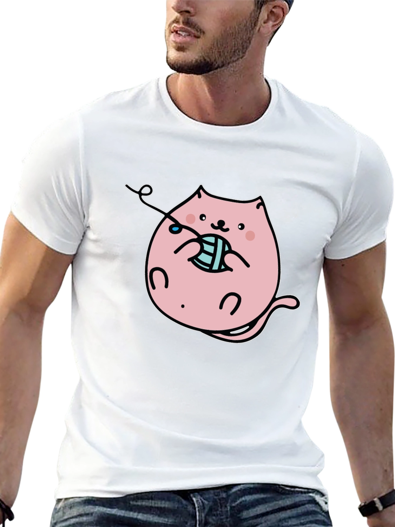 Cute Cat Knitting T-Shirt - Black