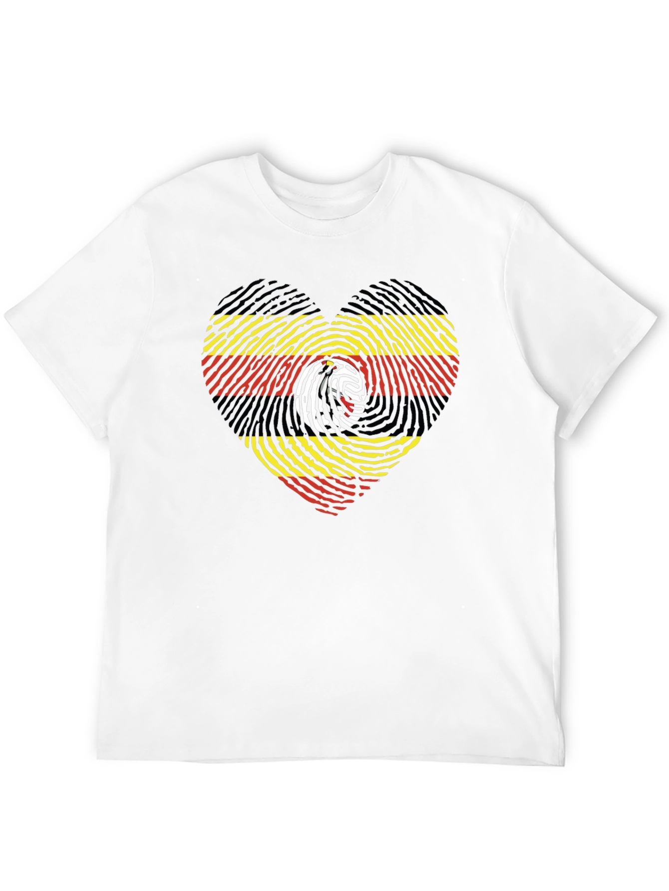 Uganda Flag Fingerprint Heart Graphic Tee