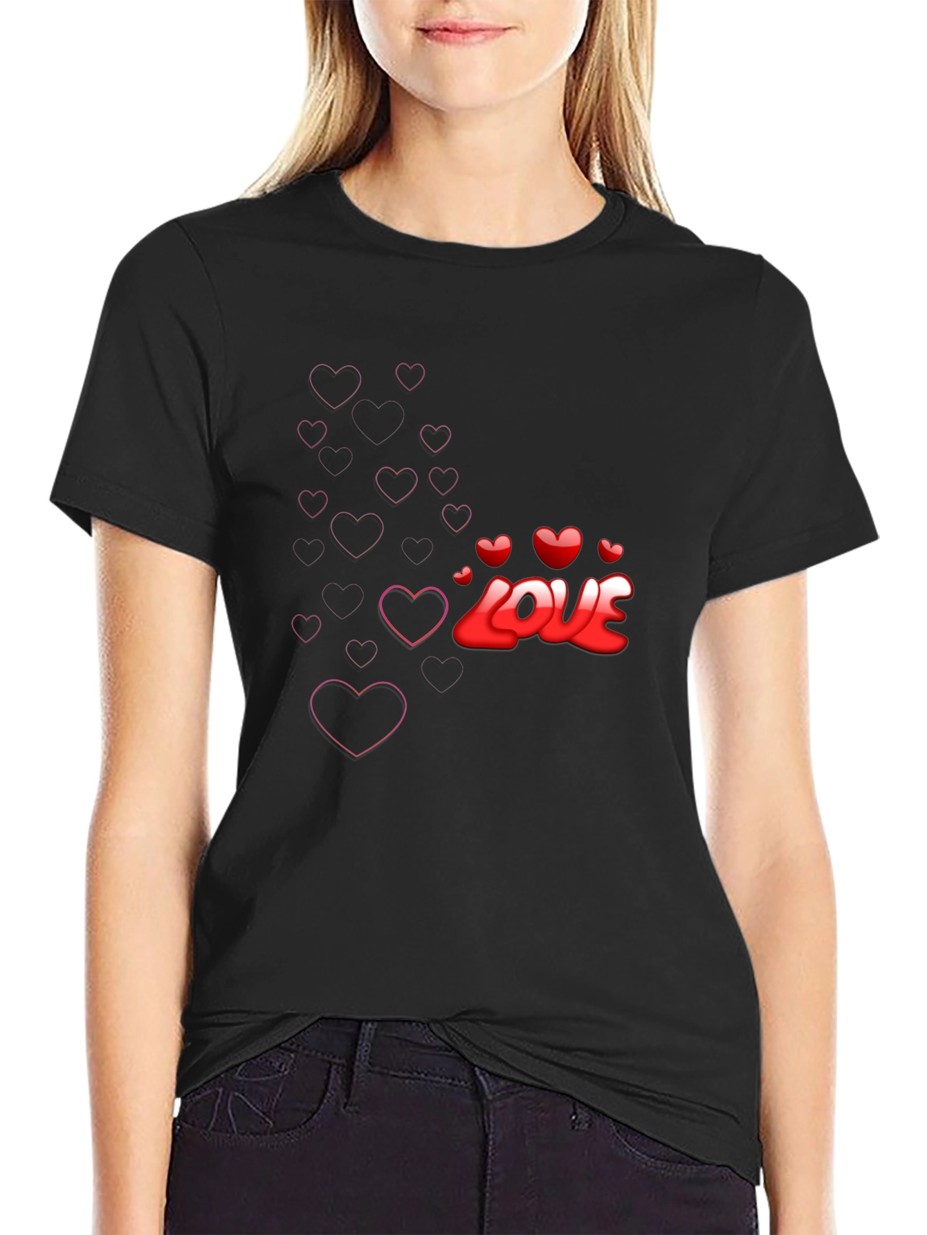 Love Heart Graphic Black T-Shirt