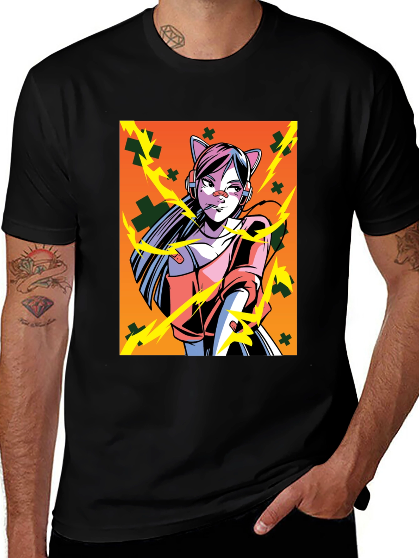 Anime Girl Graphic Black T-Shirt