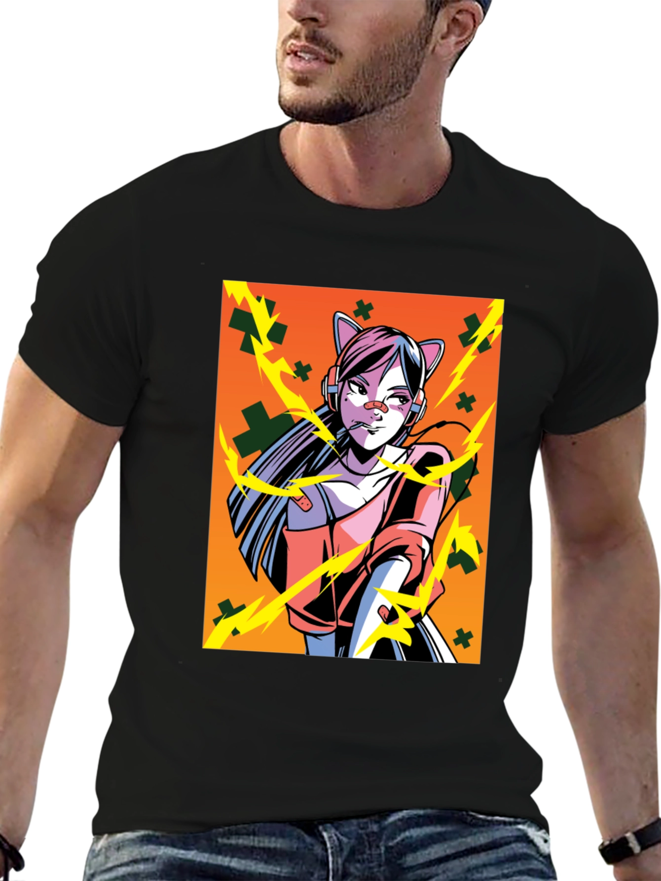 Anime Girl Graphic Black T-Shirt