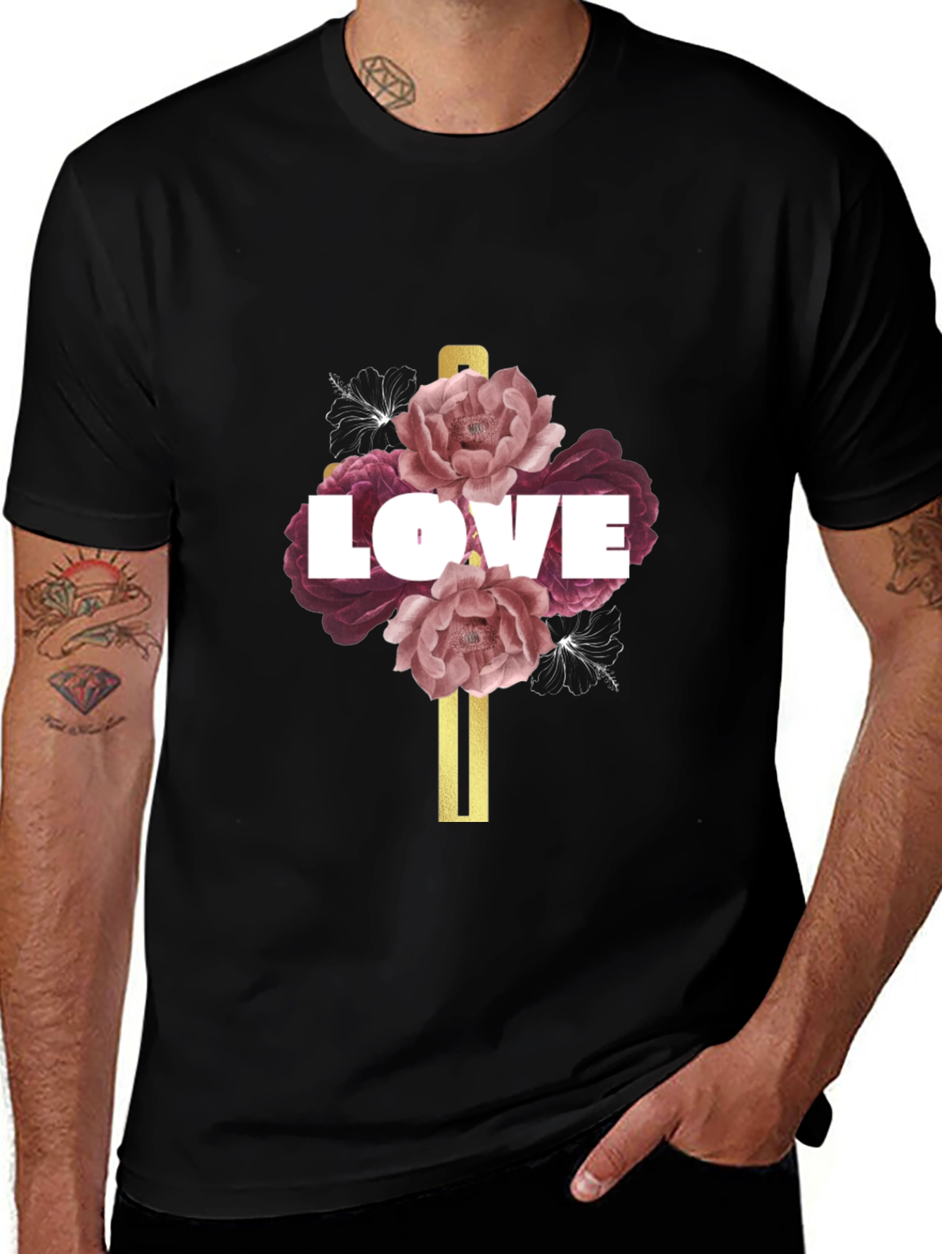 Love Floral Graphic T-Shirt - Black