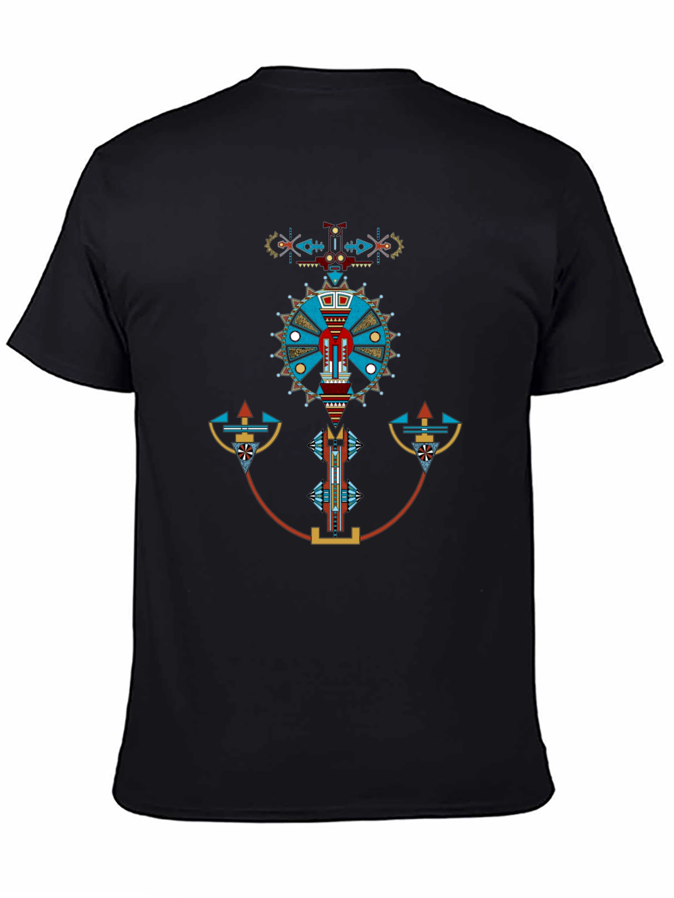 Geometric Aztec Design Black T-Shirt