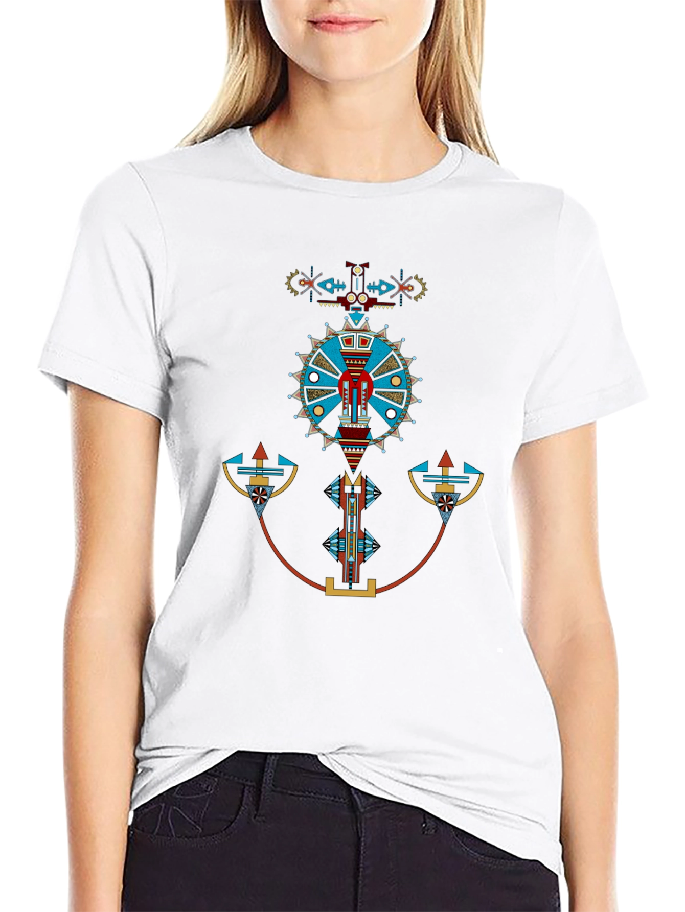 Geometric Aztec Design Black T-Shirt