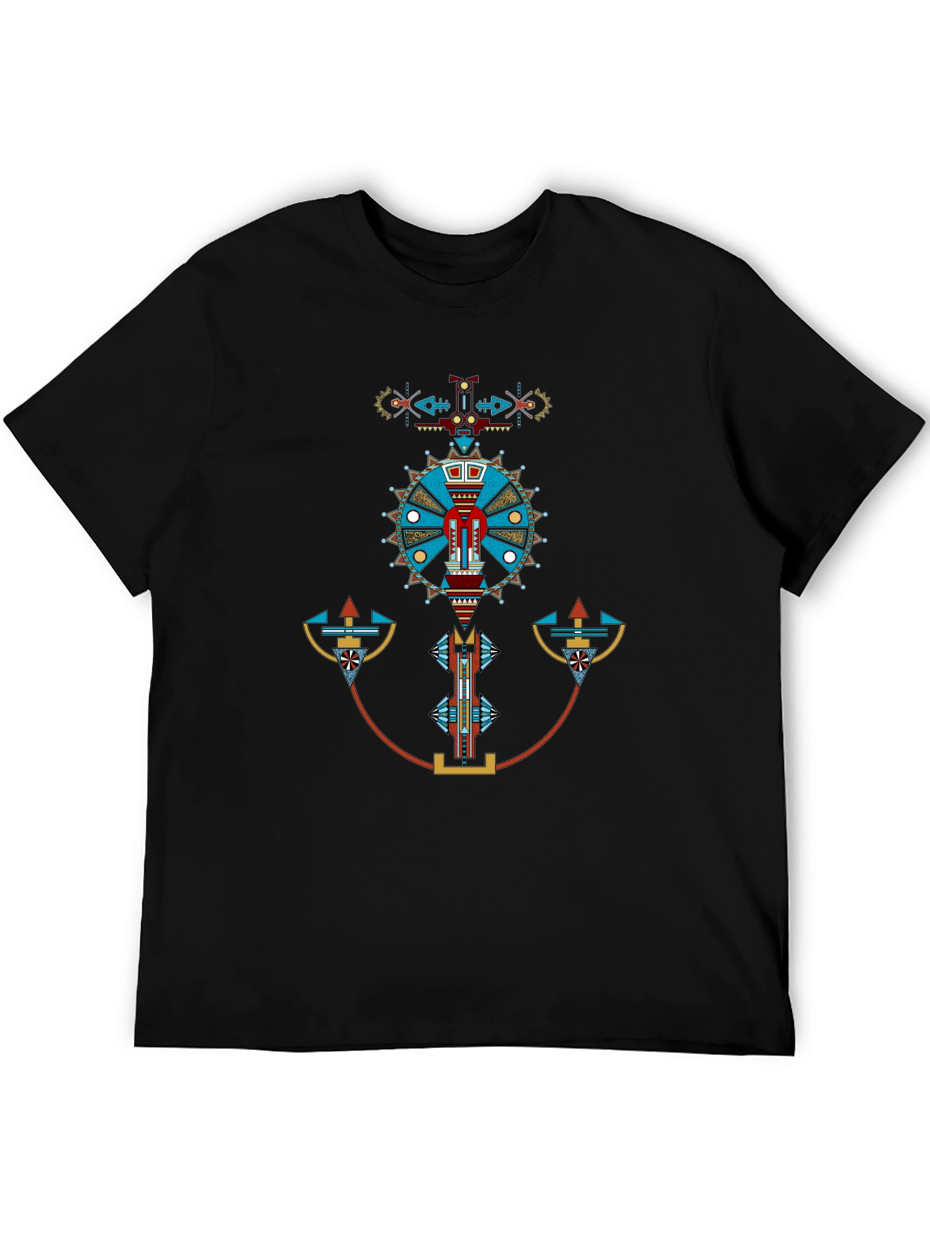 Geometric Aztec Design Black T-Shirt