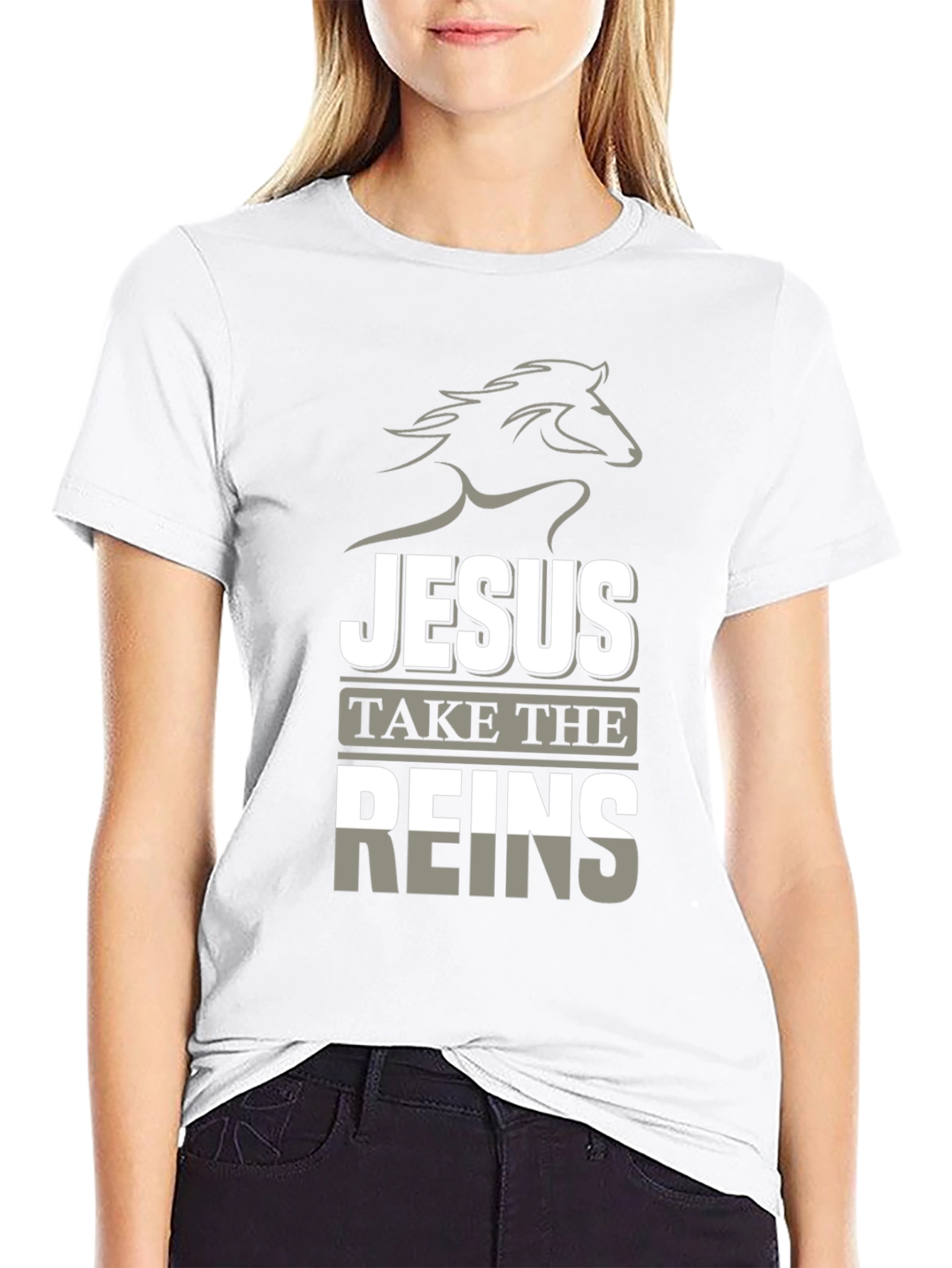 Jesus Take the Reins Black Graphic T-Shirt