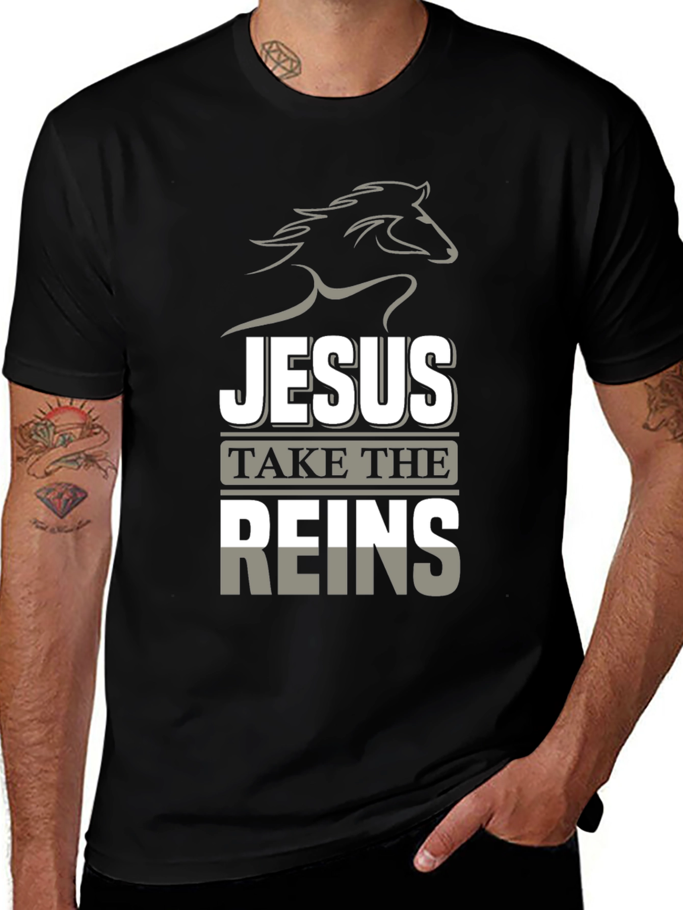 Jesus Take the Reins Black Graphic T-Shirt