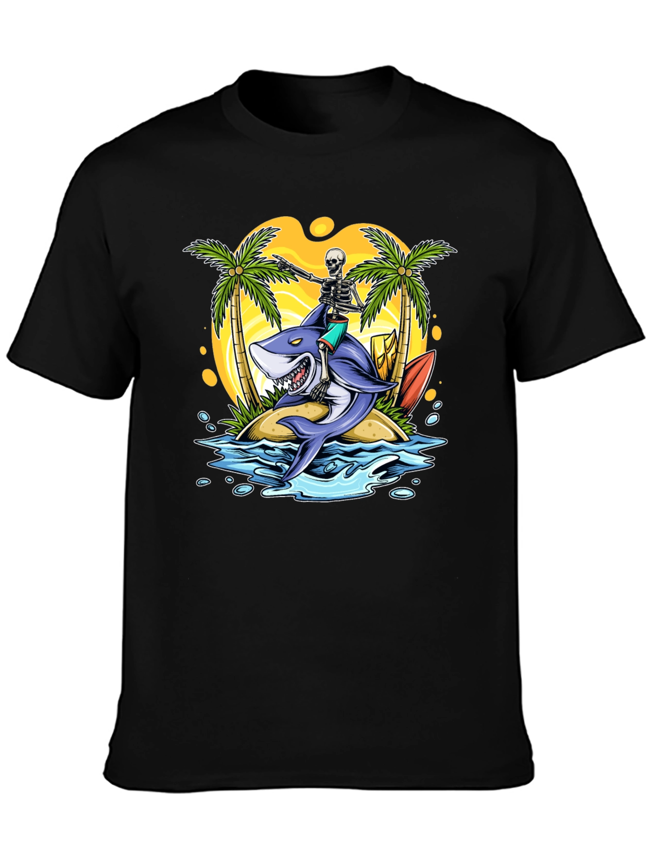 Surfing Shark Skeleton Tee - Island Vibes