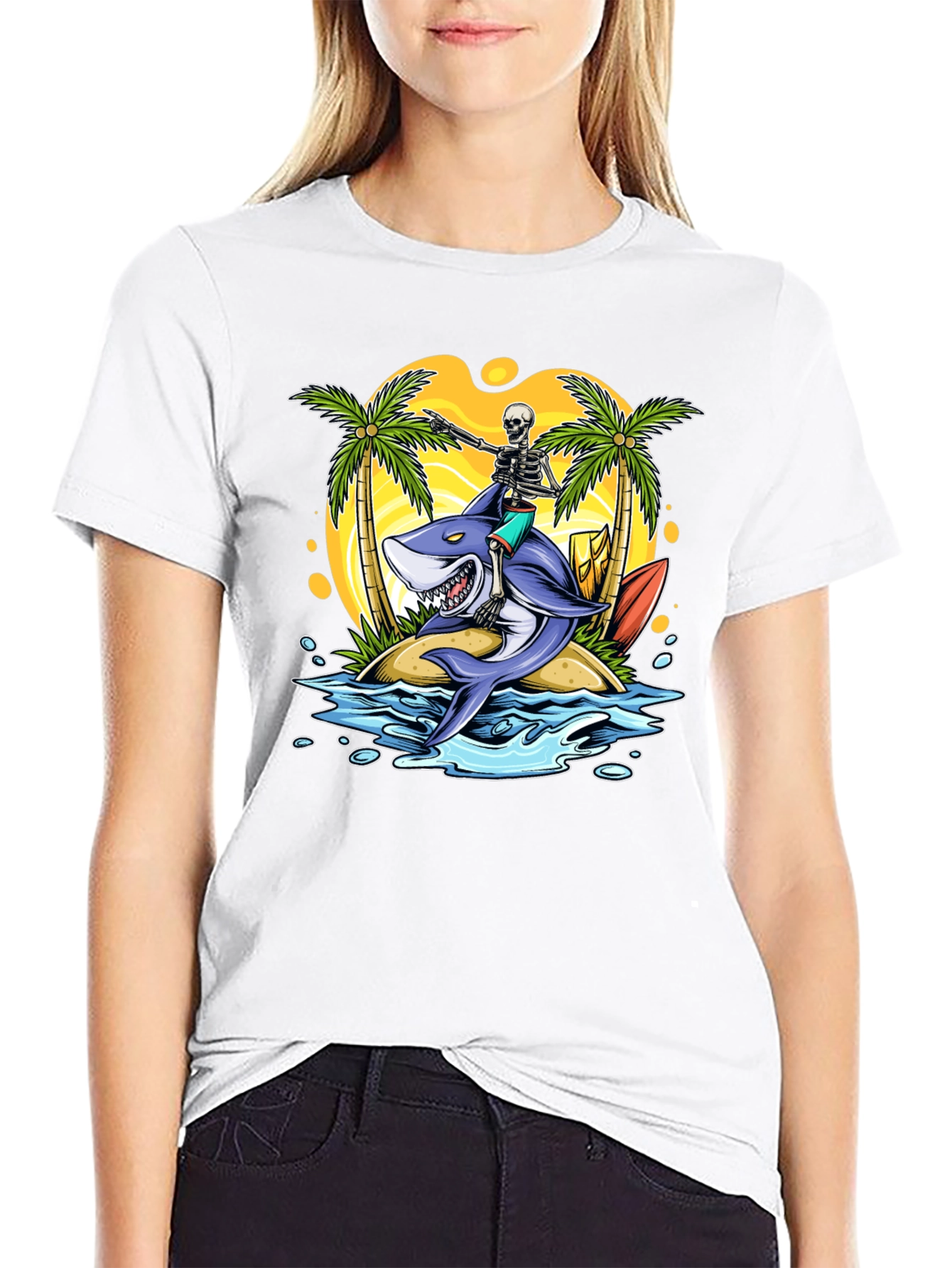 Surfing Shark Skeleton Tee - Island Vibes