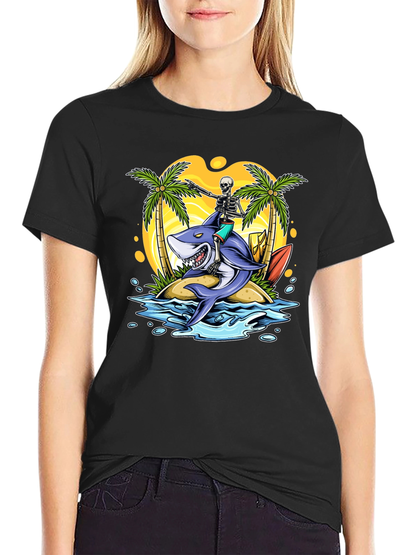 Surfing Shark Skeleton Tee - Island Vibes