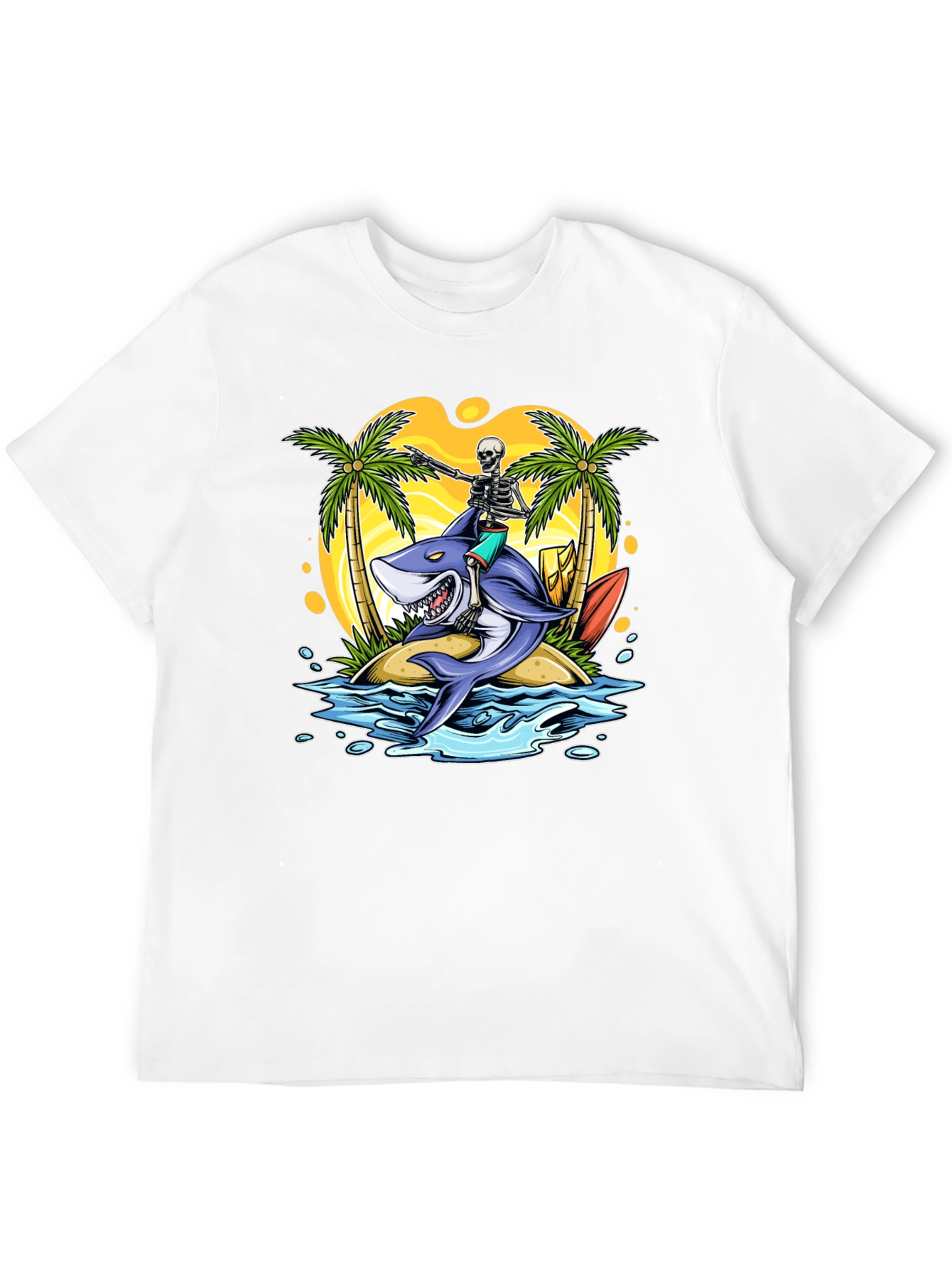 Surfing Shark Skeleton Tee - Island Vibes